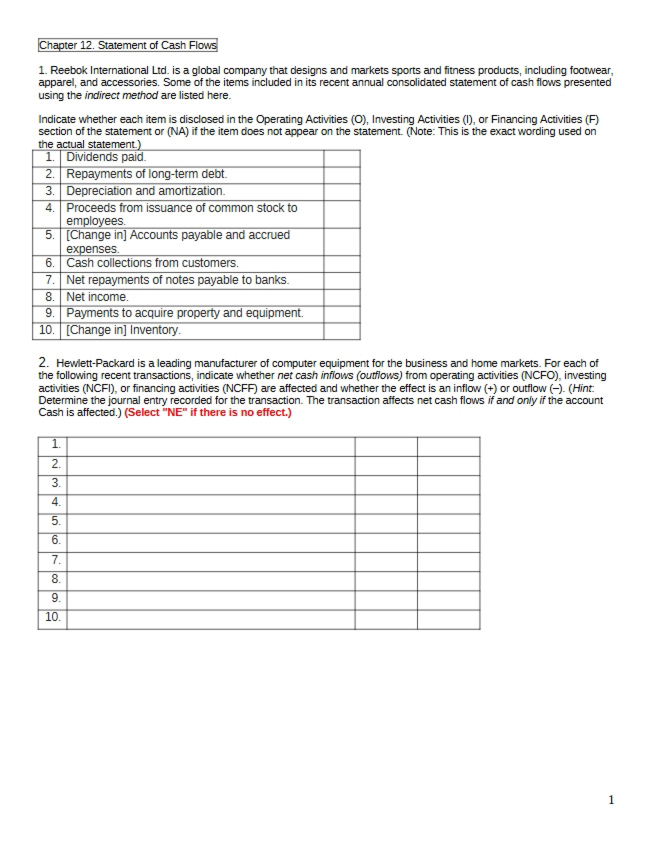 Chapter 12 Cash Flow Statements