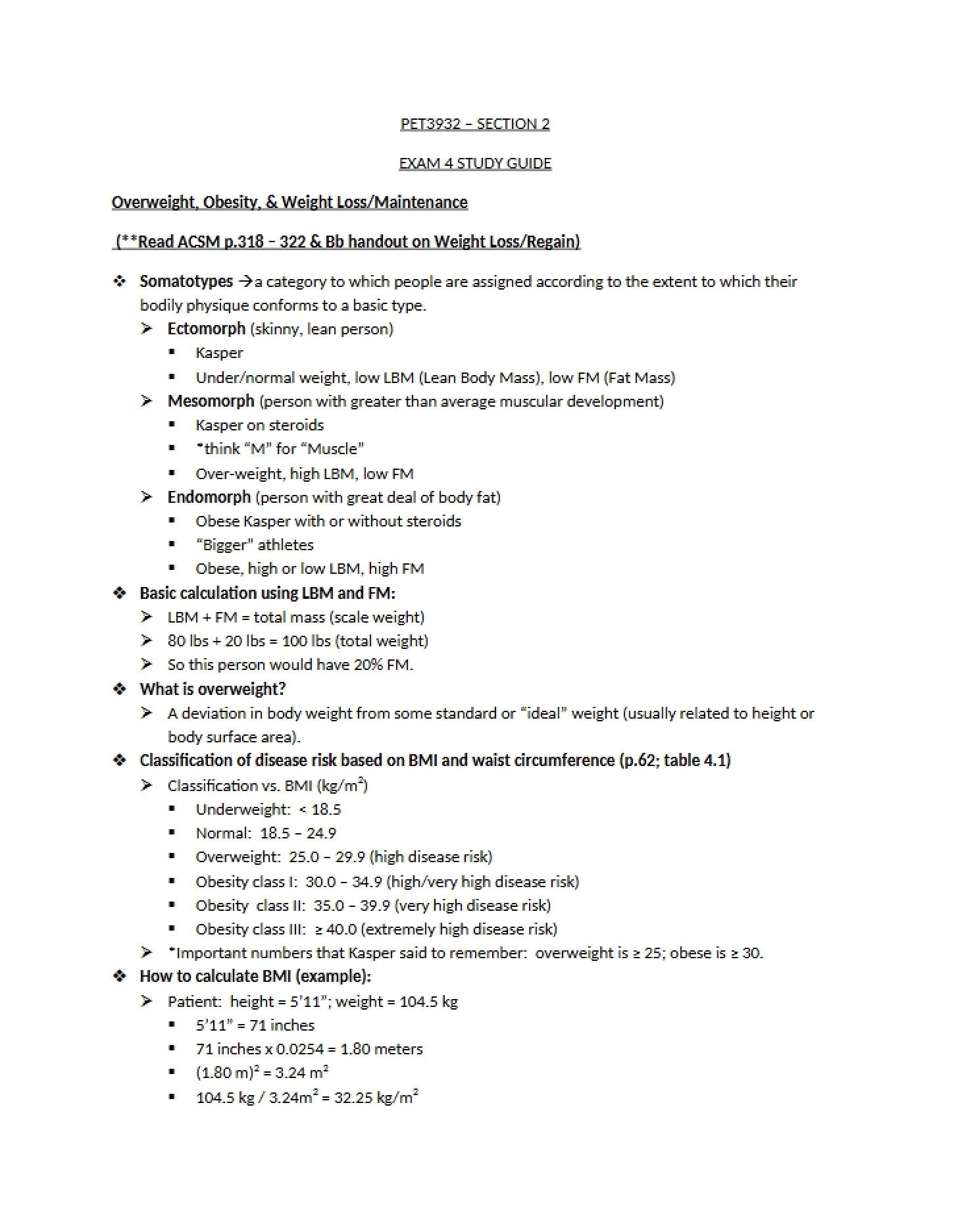 Study Sheet for Exam 4