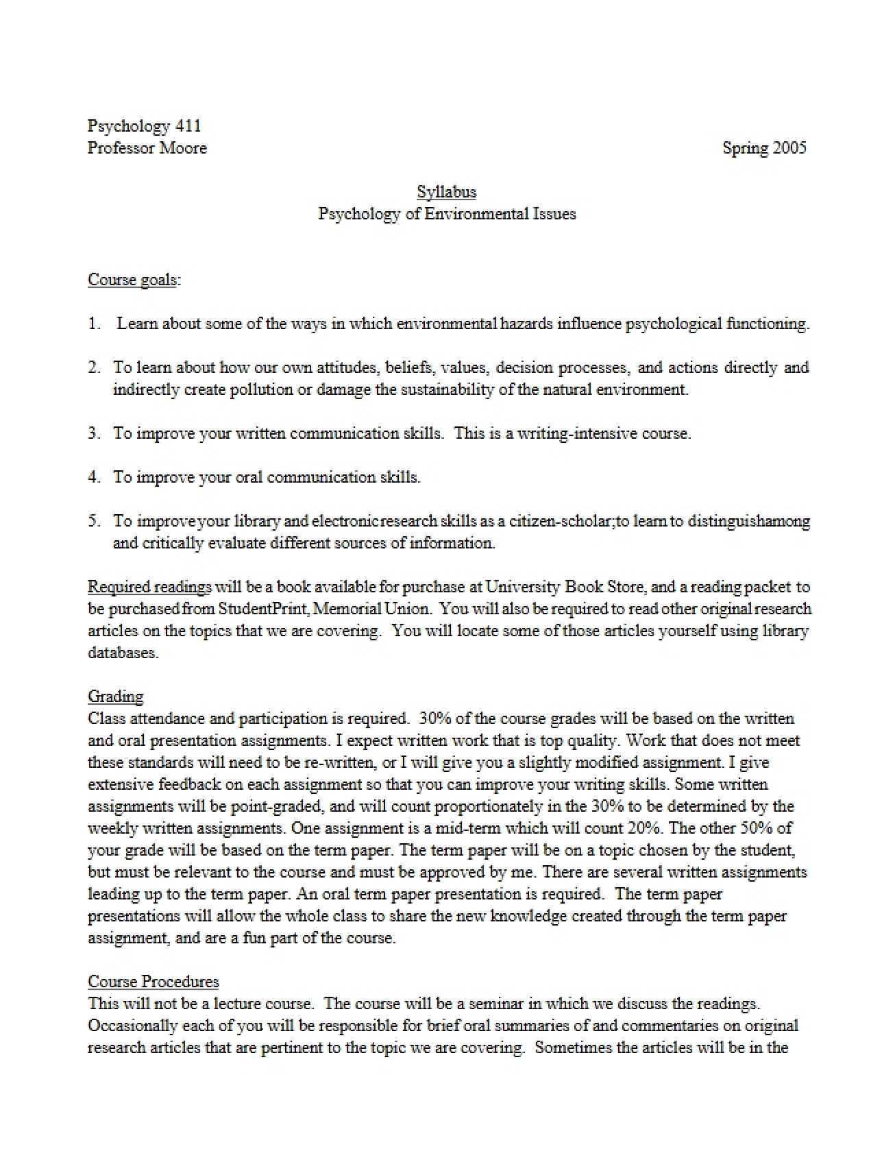 Course Outline Psychology 411