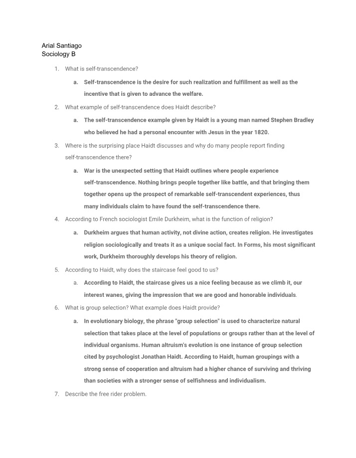 Self-Transcendence - Insights from Sociology