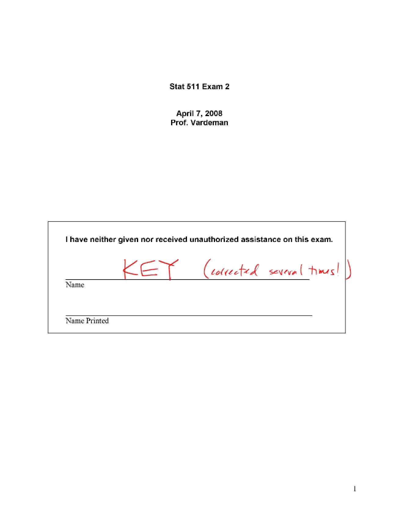 Answer Key for the Second Exam (Spring 2008)