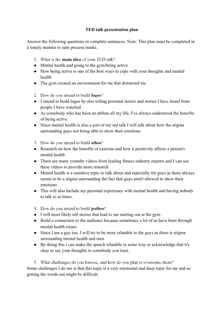 Presentation Plan for TED Talk