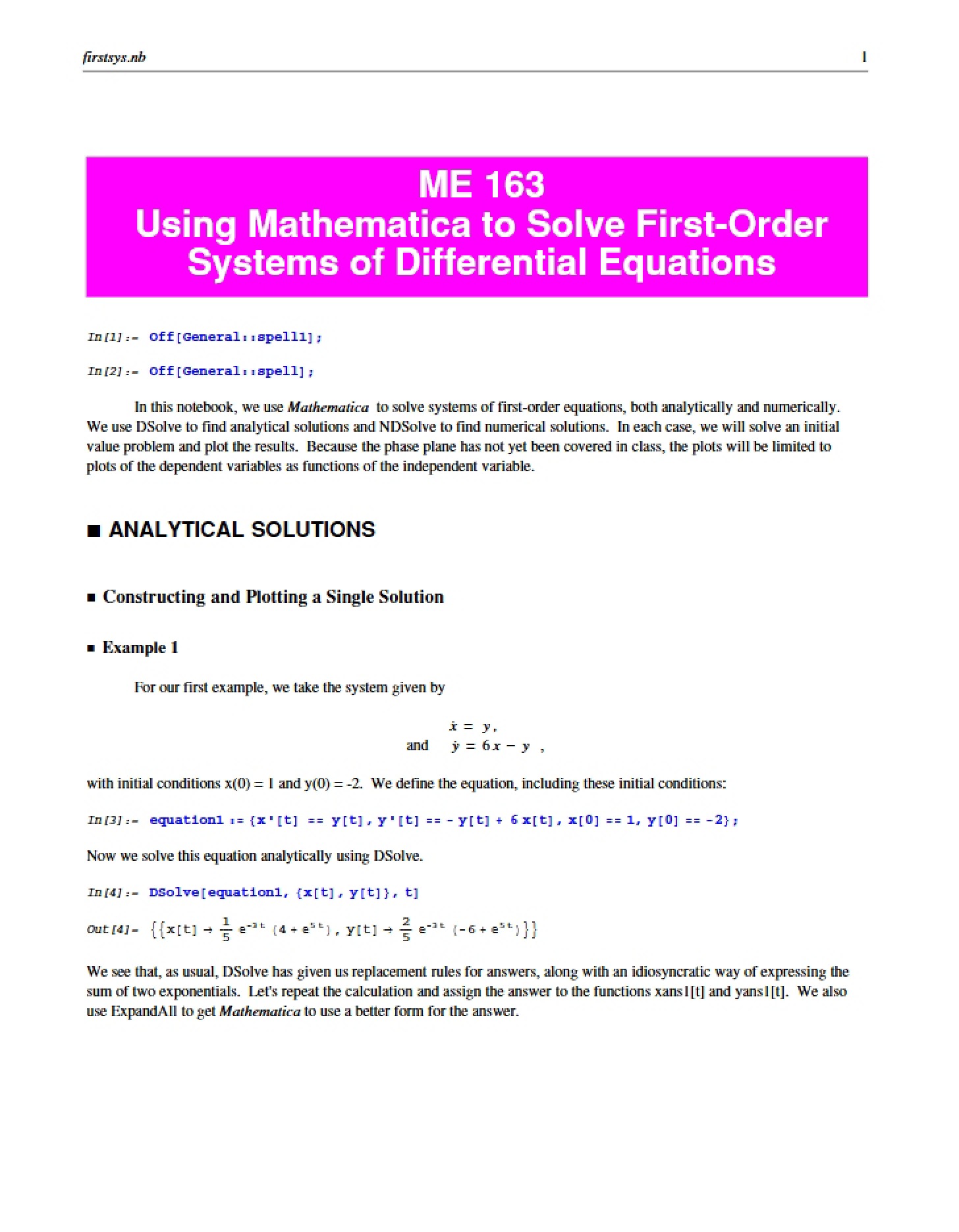 Solving First-Order Differential Systems with Mathematica