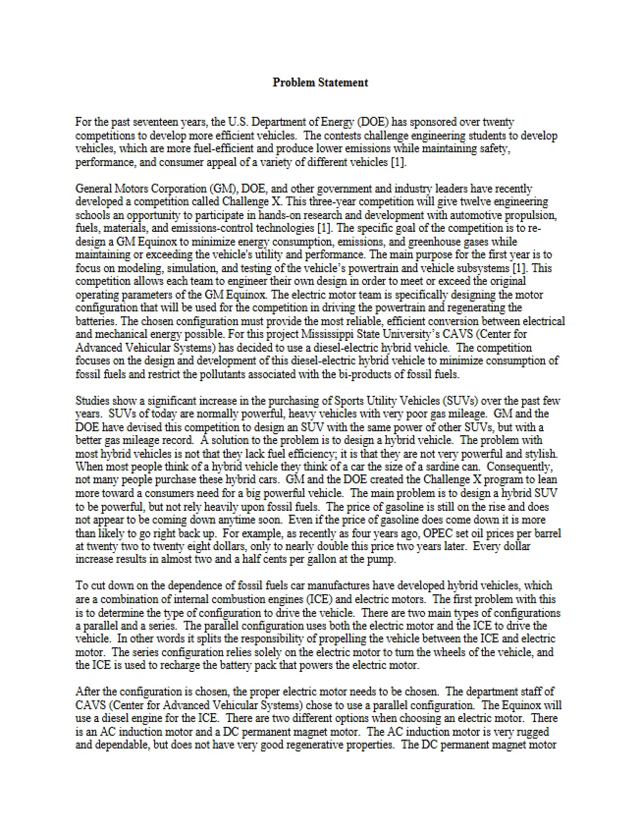 Statement of the Problem