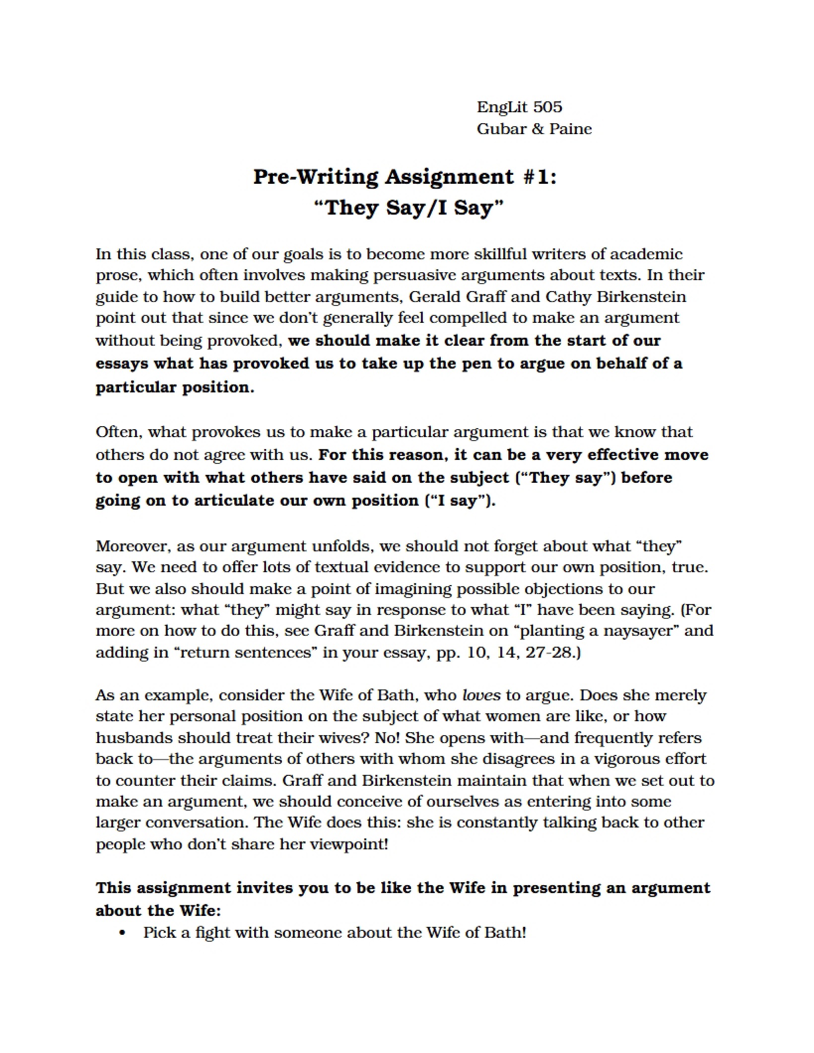 First Pre-Writing Task