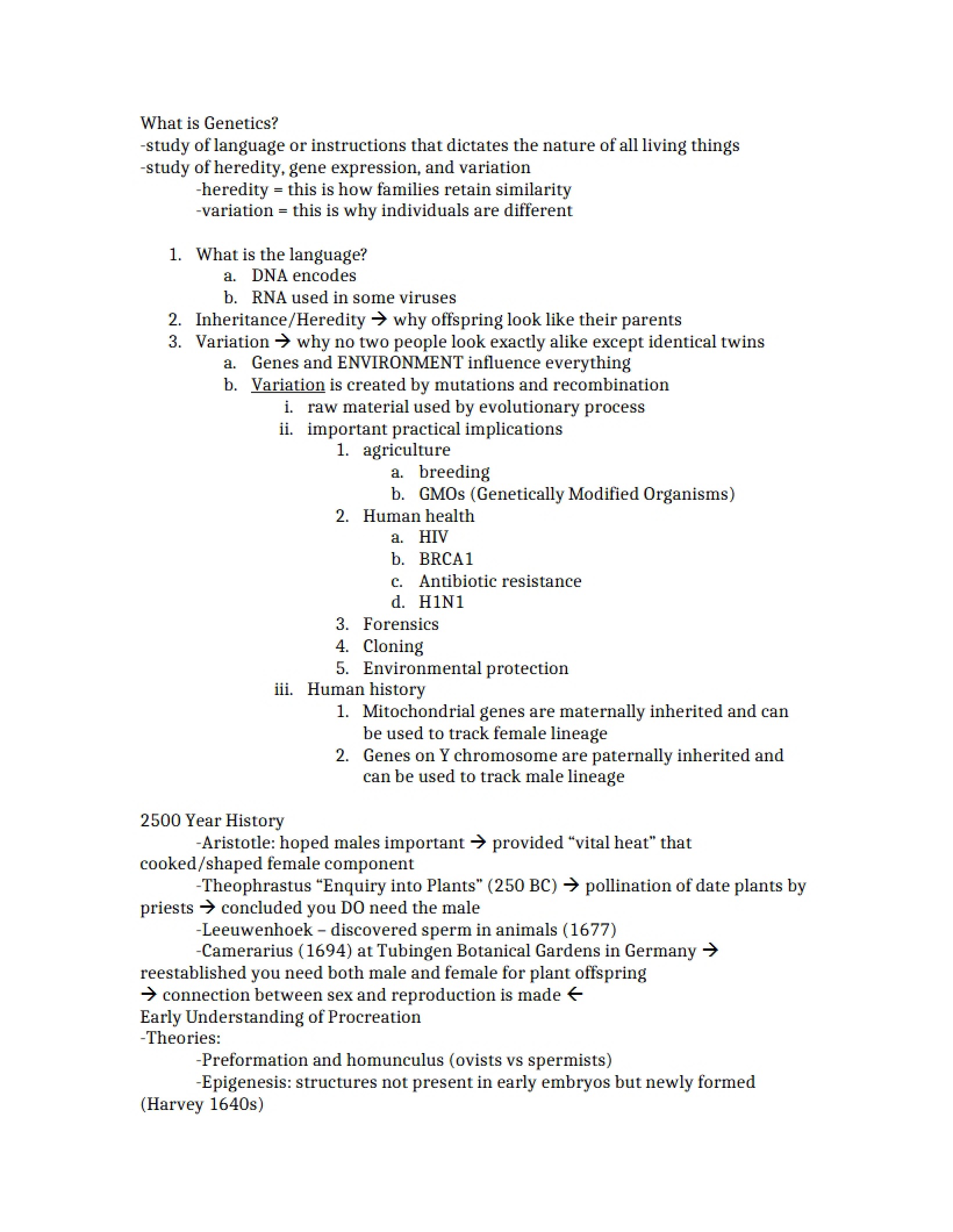 Class Materials for Genetics