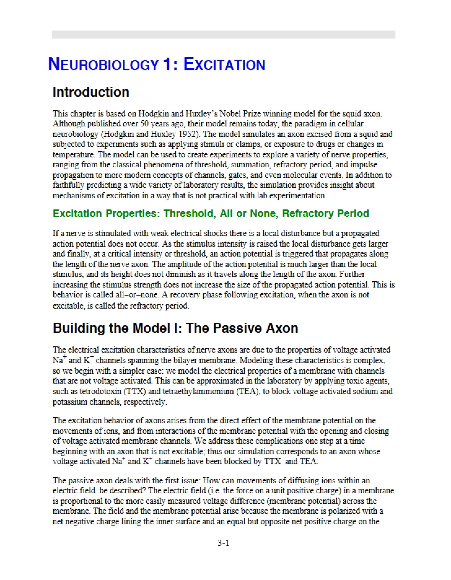 Excitation in Neurobiology 1