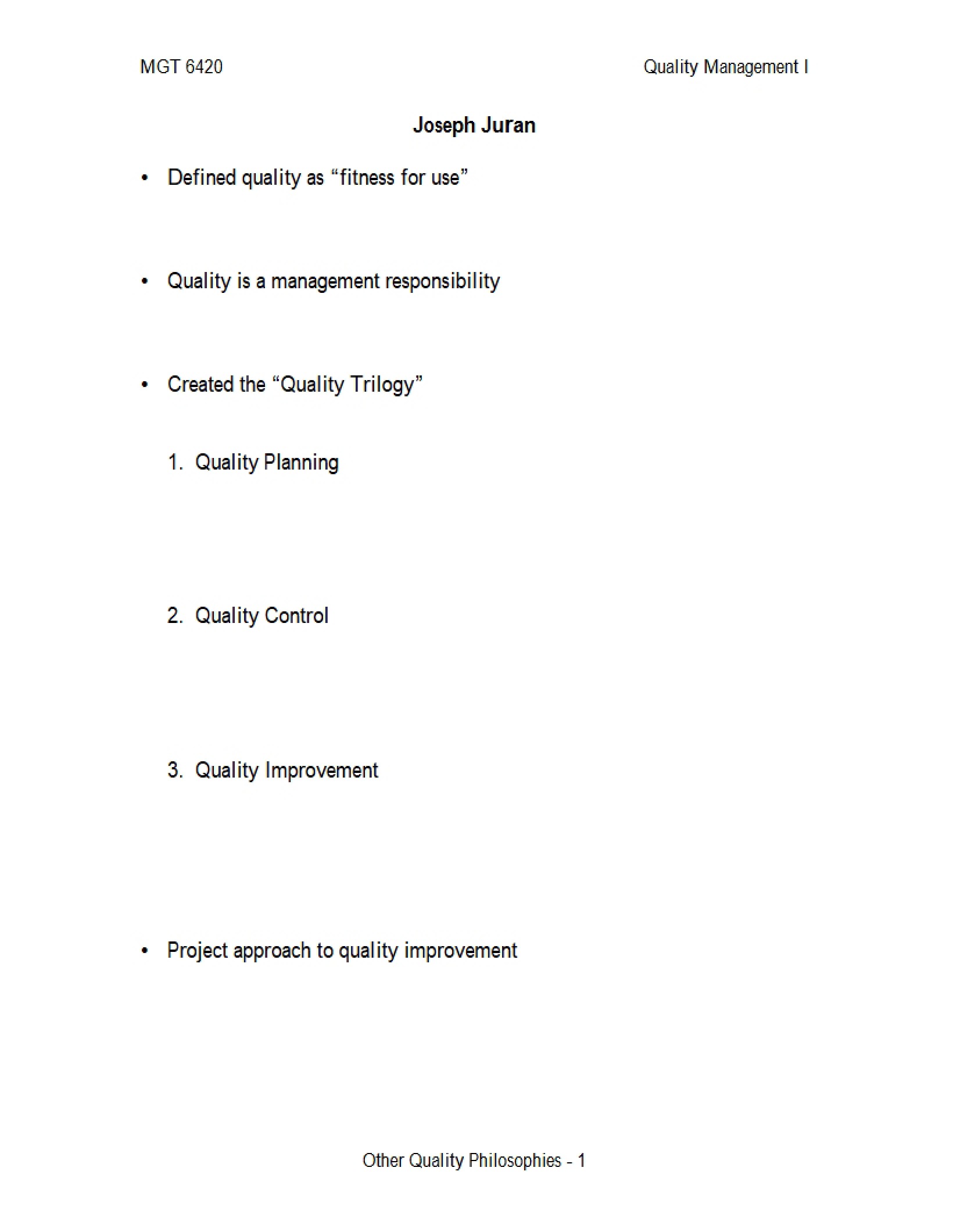 Management of Quality - MGT 662