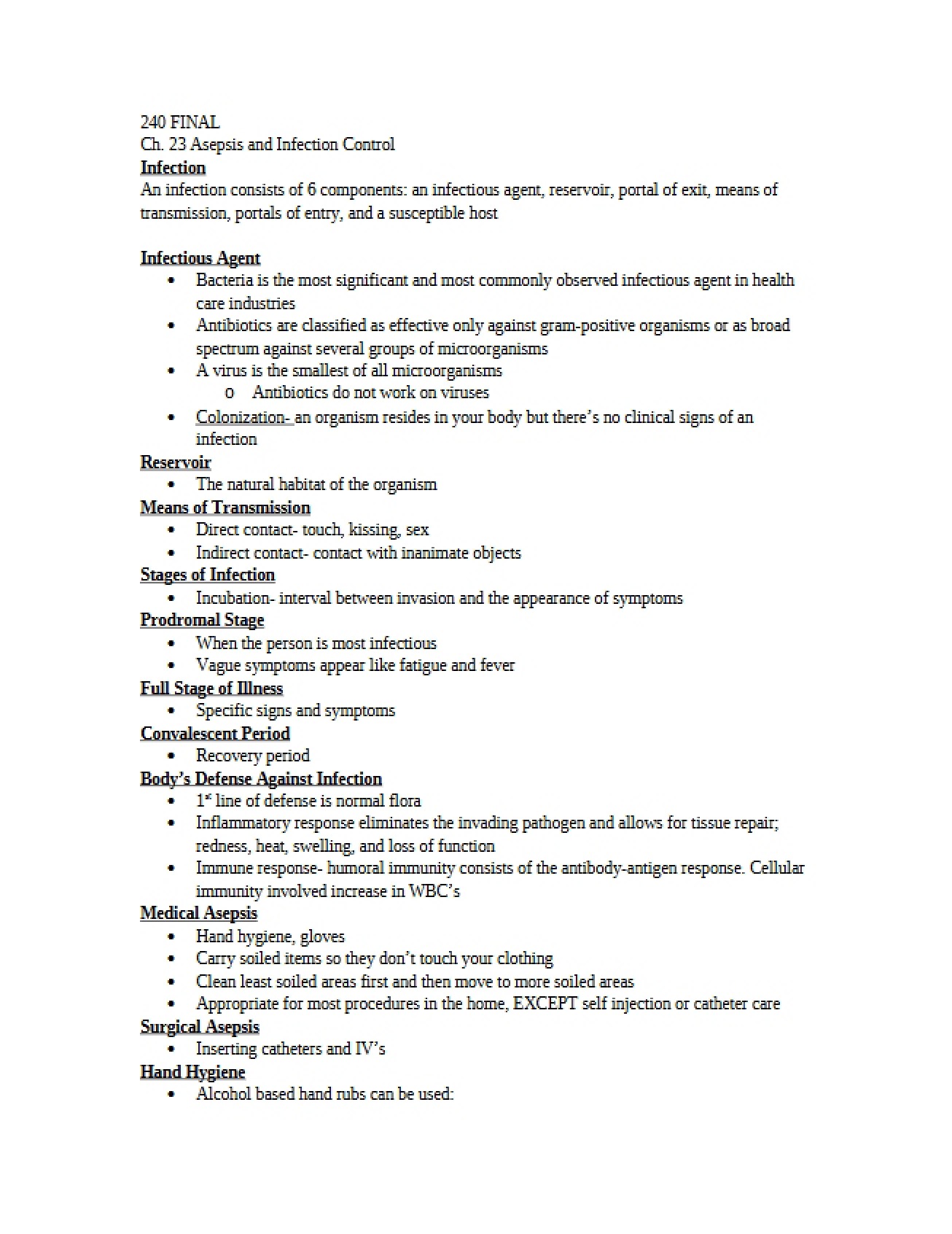 Asepsis and Infection Control