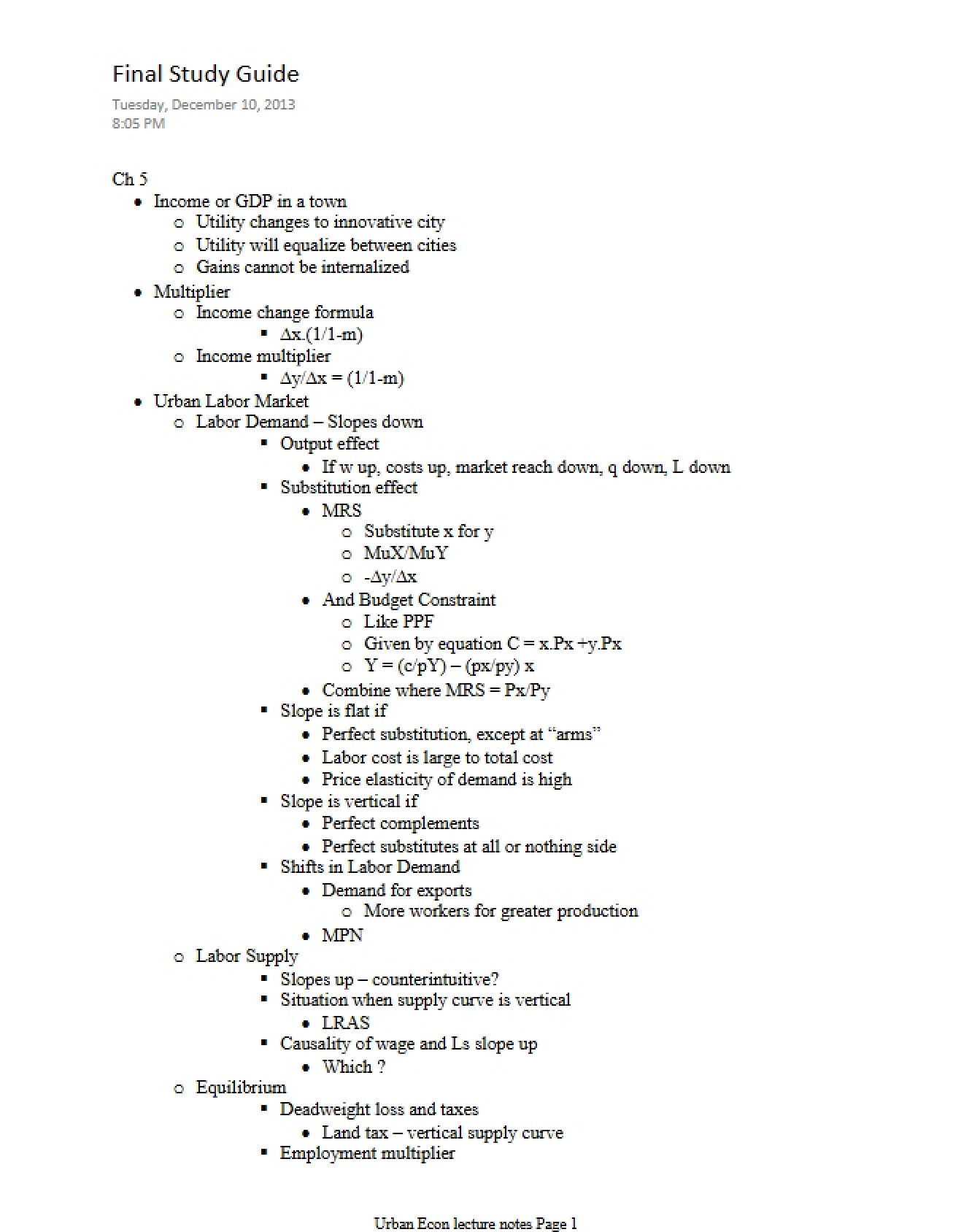 Study Guide for Final