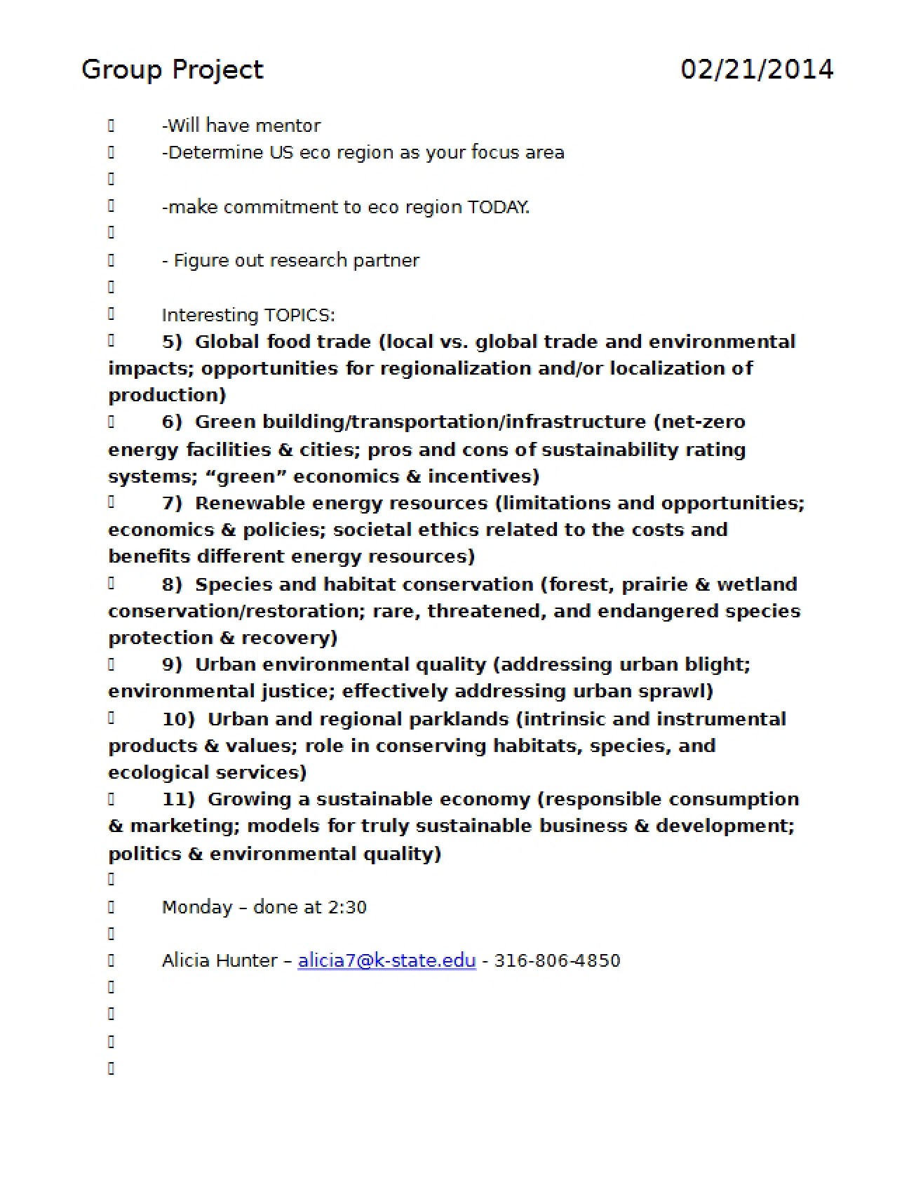Notes from a Group Project on Environmental Ethics