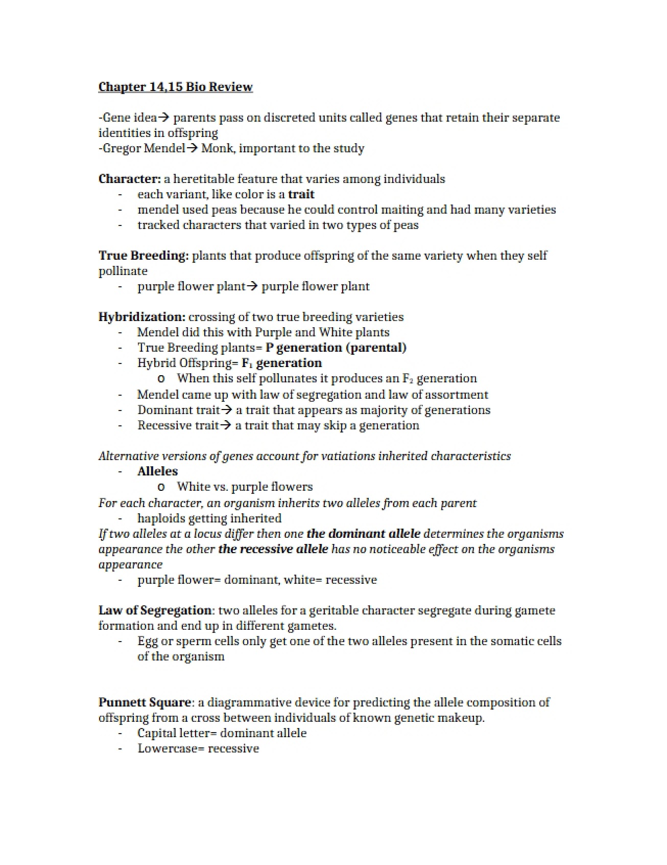 Bio Review Chapters 14 and 15