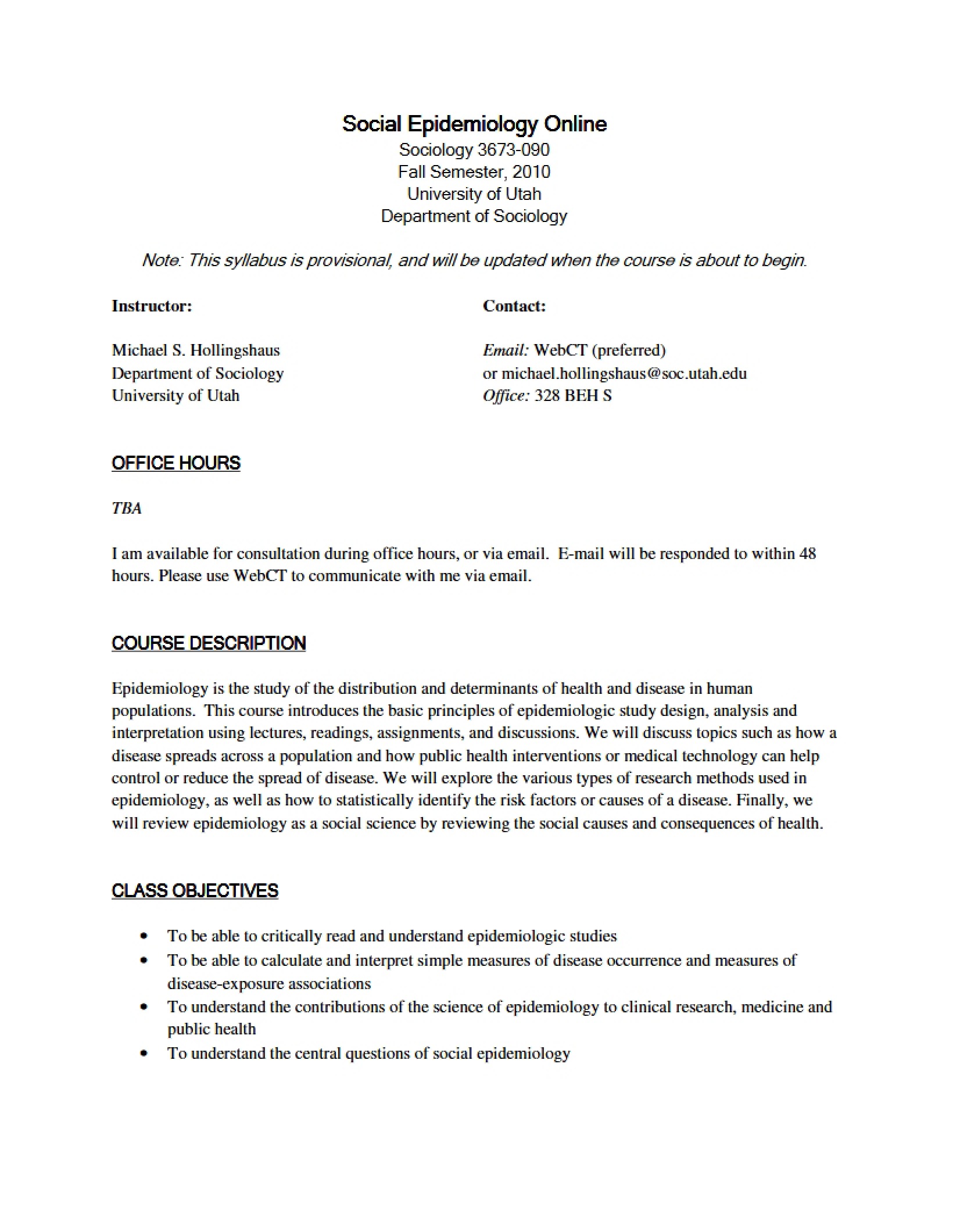 Syllabus Social Epidemiology