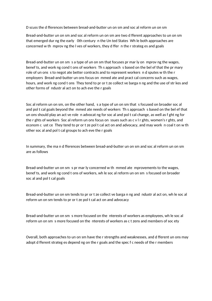 Differences Between Bread-and-Butter and Social Reform Unionism