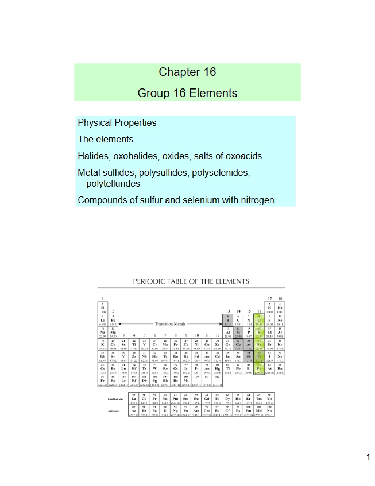 Chemical Elements in Advanced Inorganic Chemistry