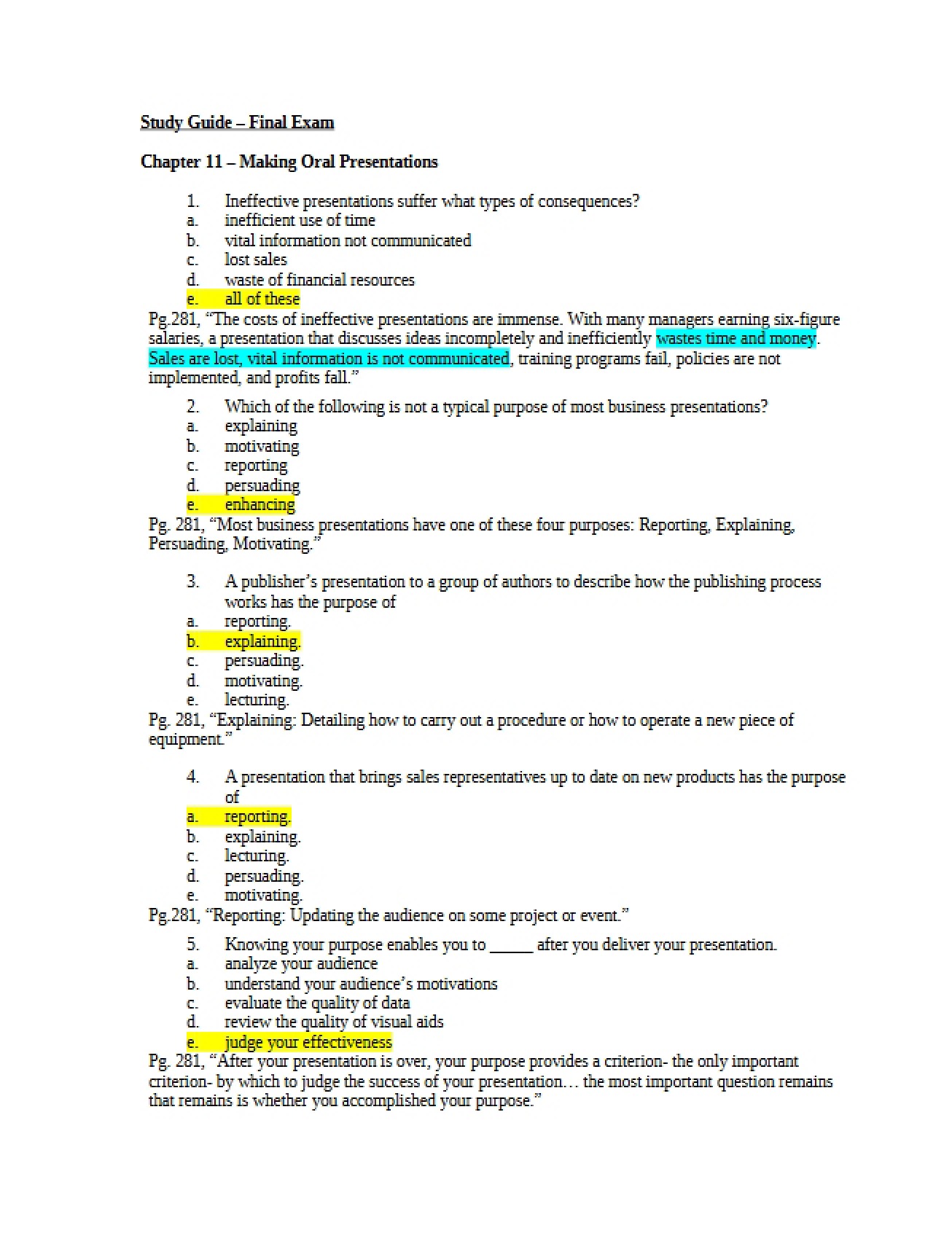 Final Examination Study Guide