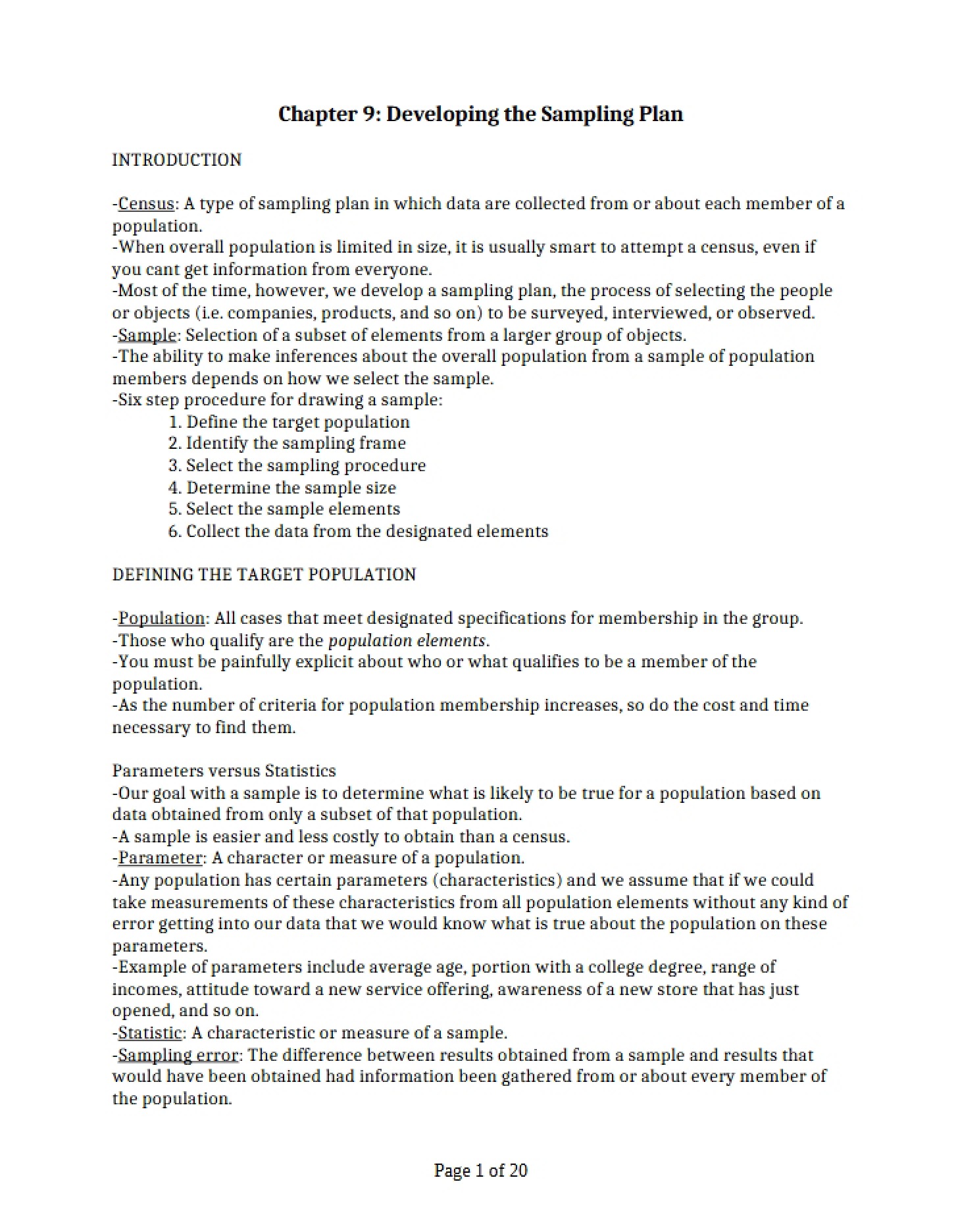 Ch 9 Sampling Plan Development
