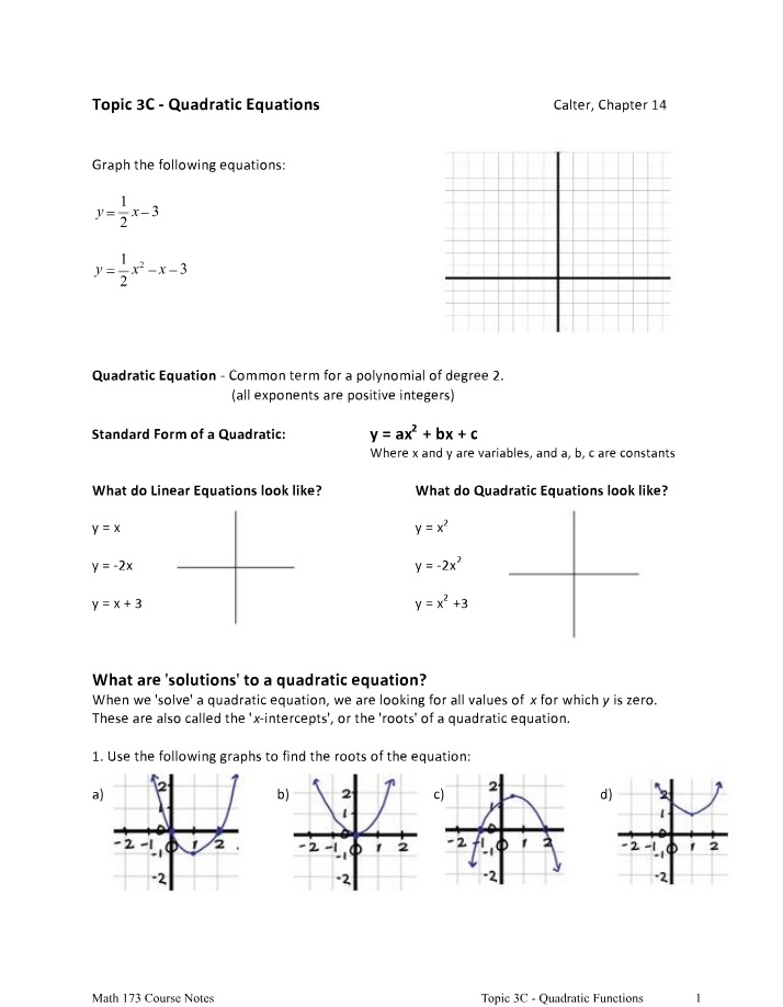 Graphing Quadratic Equations - Roots and Solutions