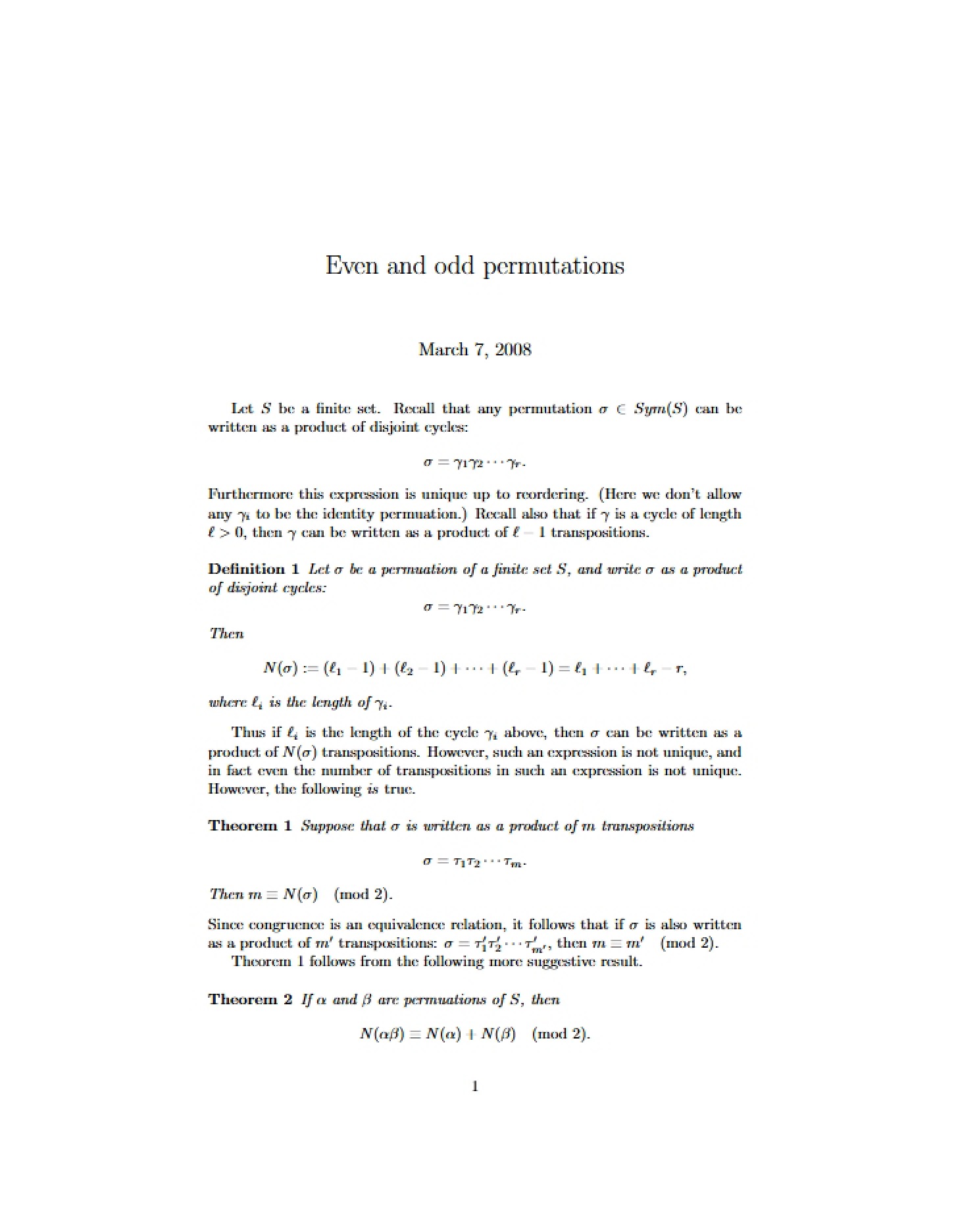 Permutations Odd and Even
