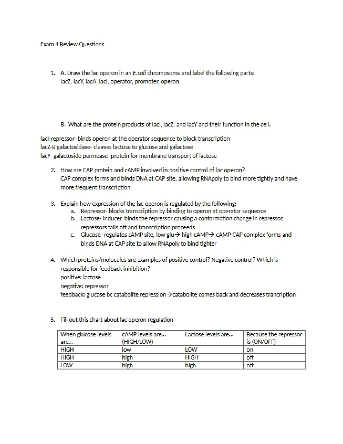 Answers for Exam Four Review Session