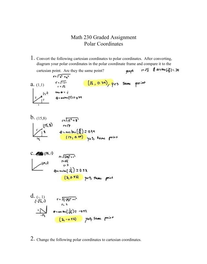 Math 230 - Converting Cartesian to Polar Assignment