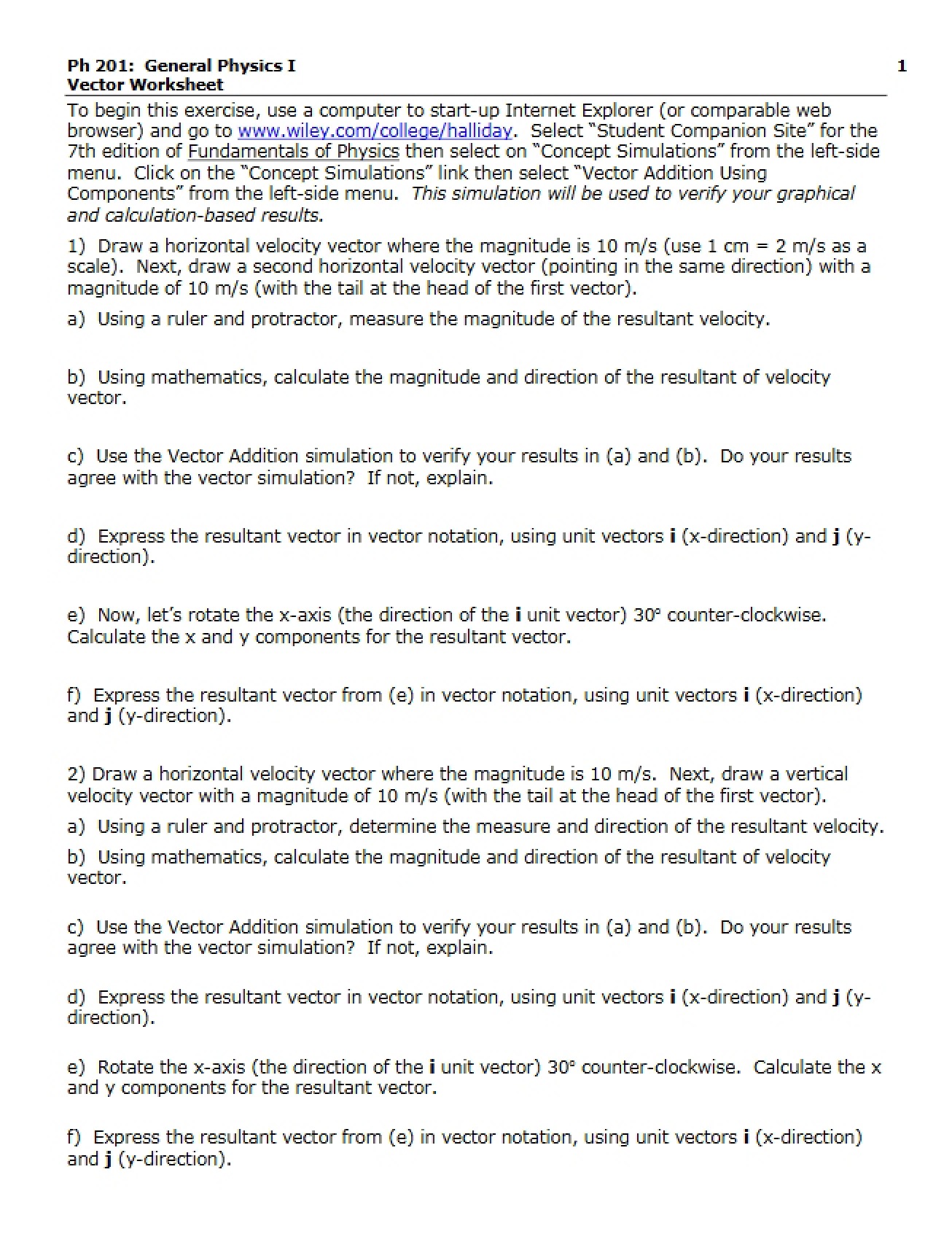 Worksheet on Vectors