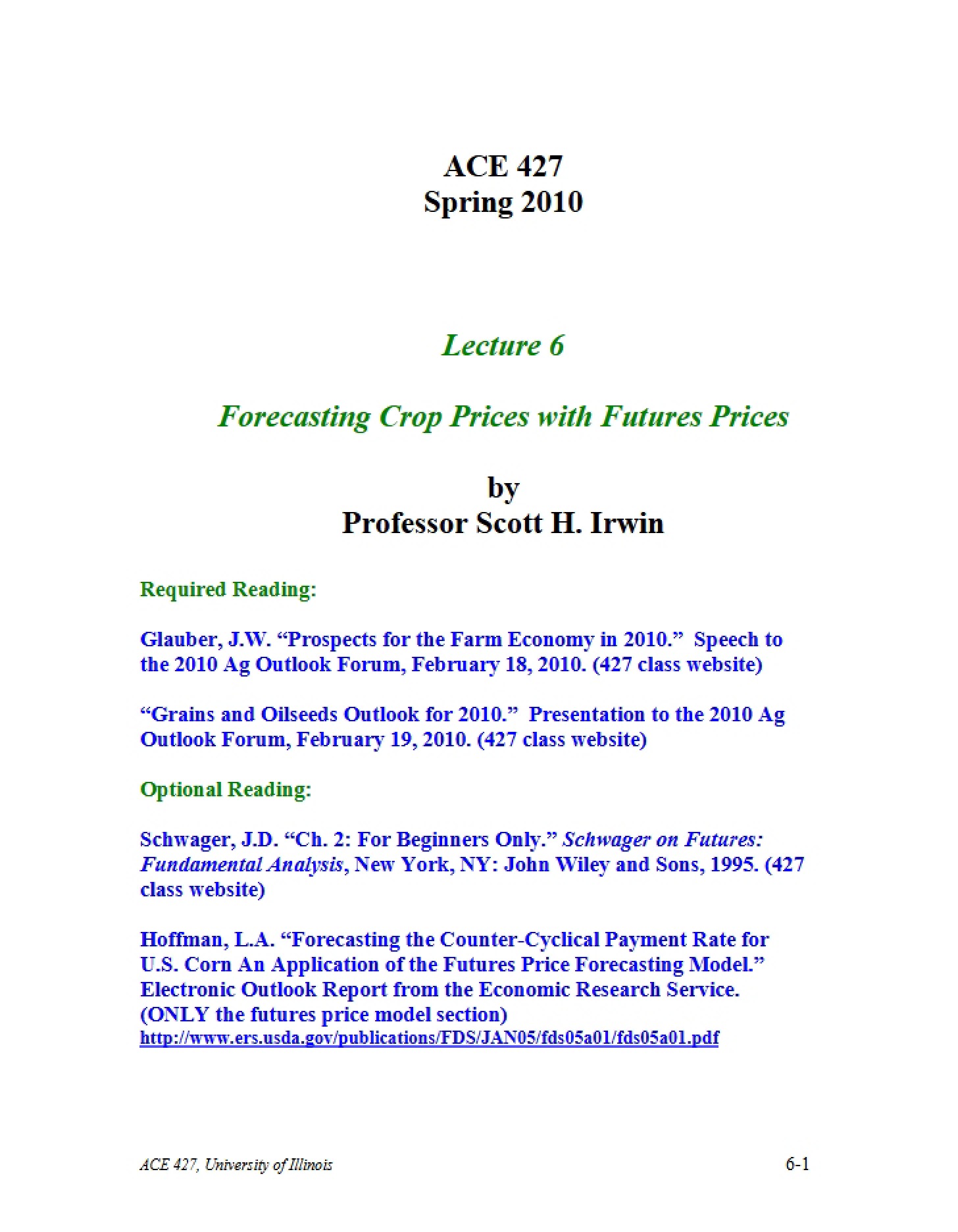 Futures Prices for Forecasting Crop Prices