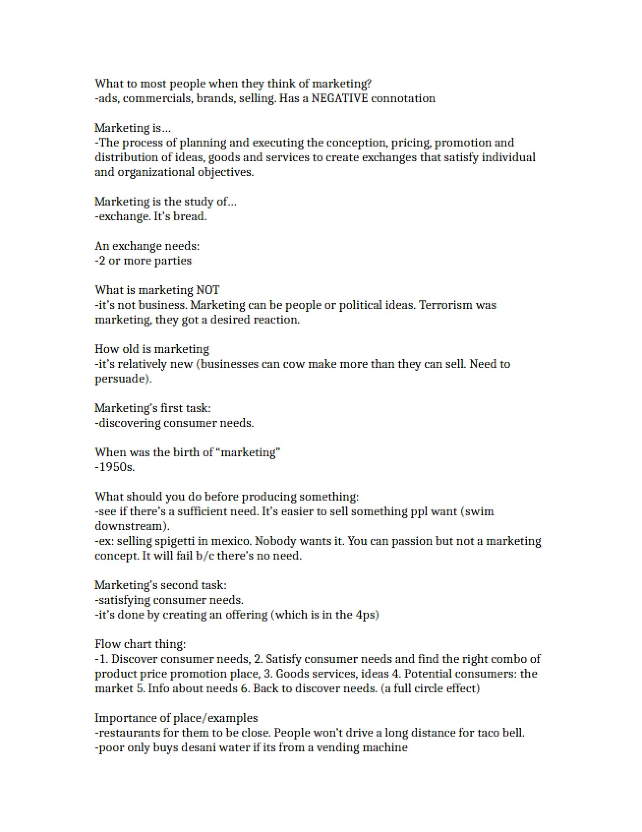Guide for Studying Marketing Test One