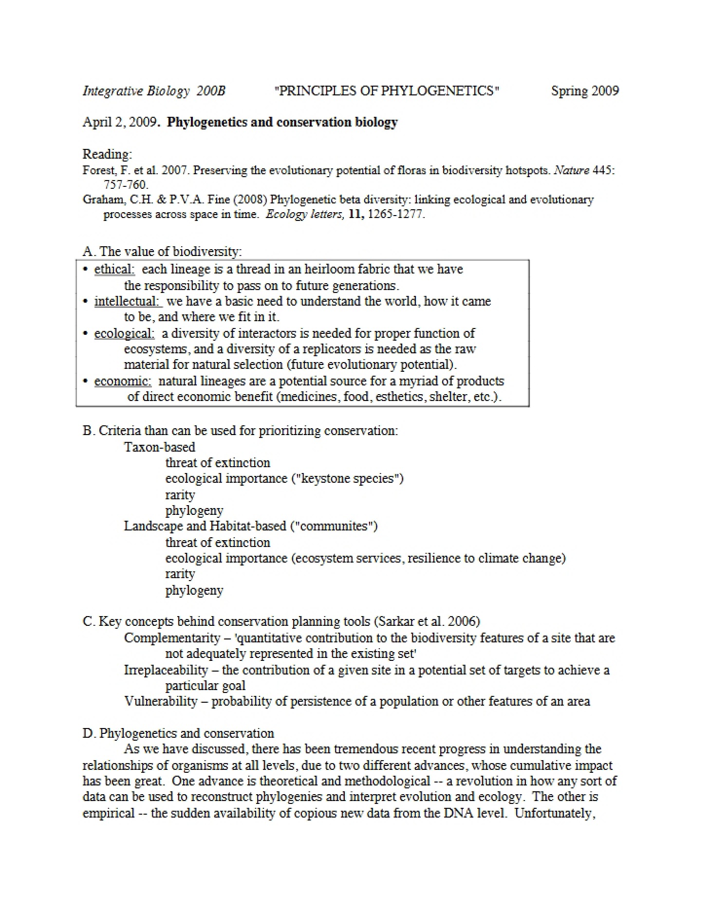Conservation Biology in Phylogenetics