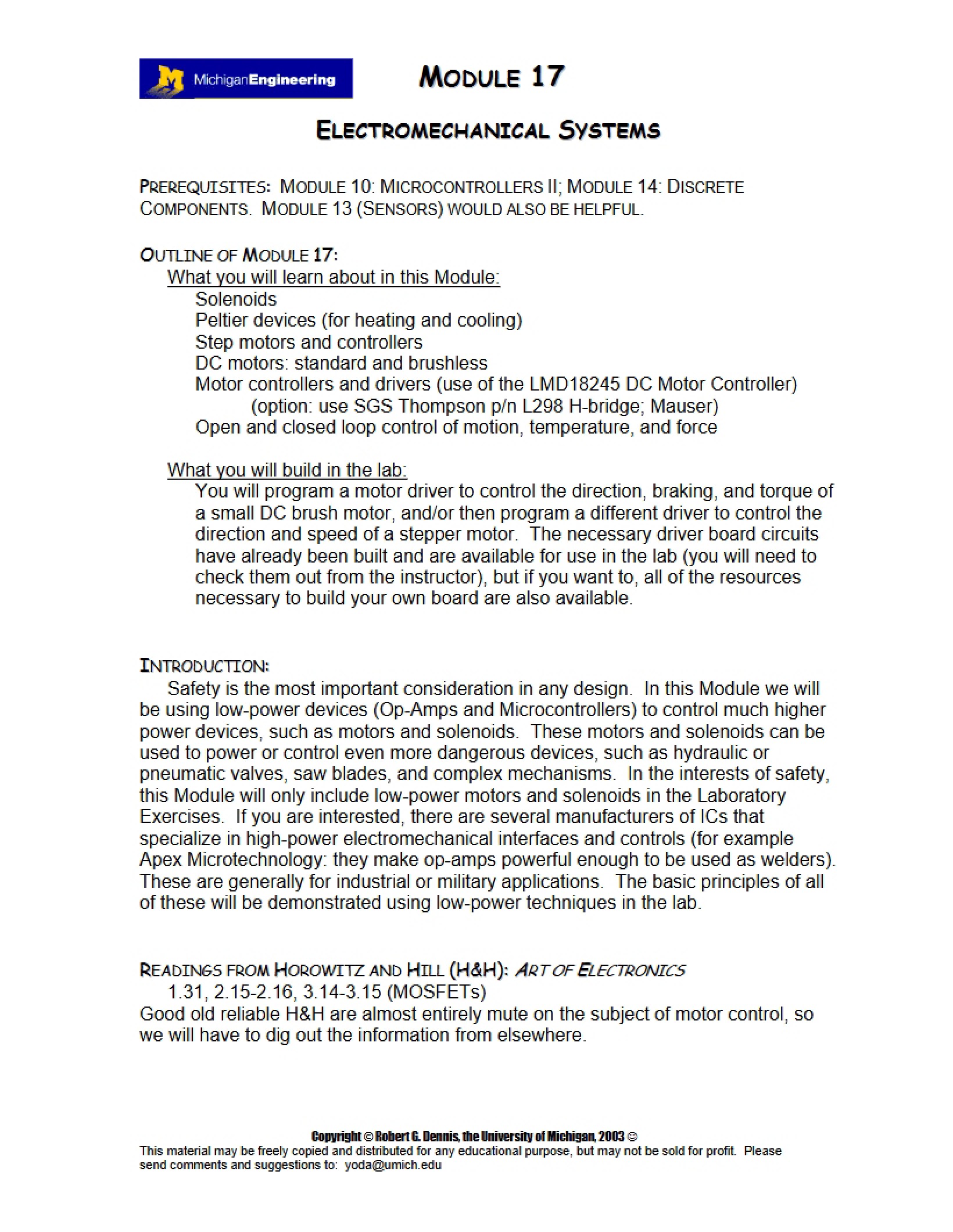 Electromechanical Systems Module 17