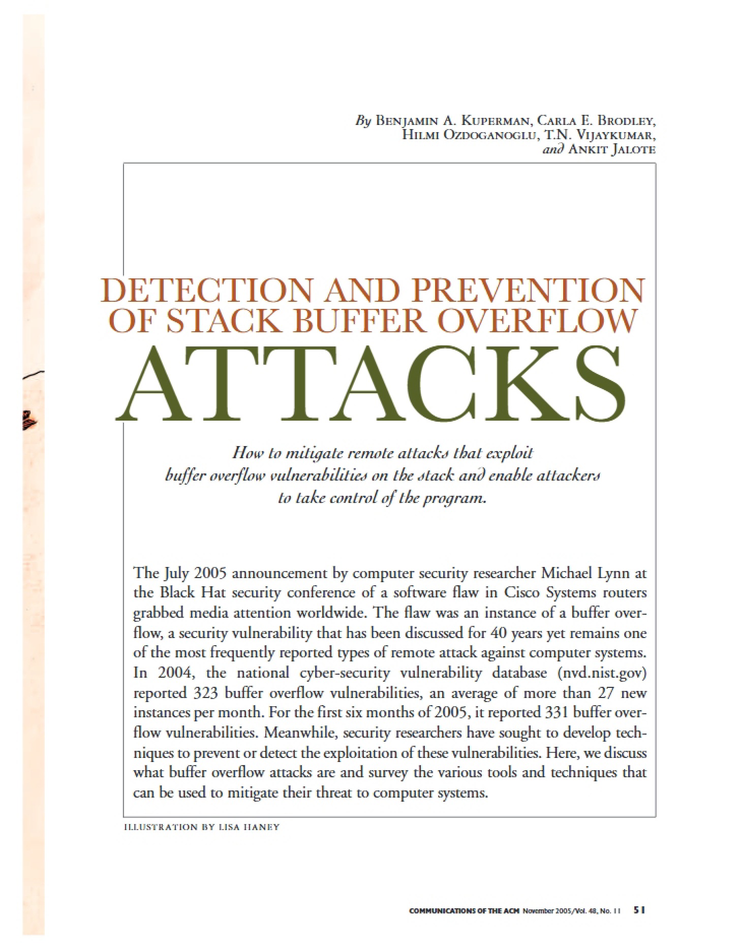 Stack Buffer Overflow Prevention and Detection