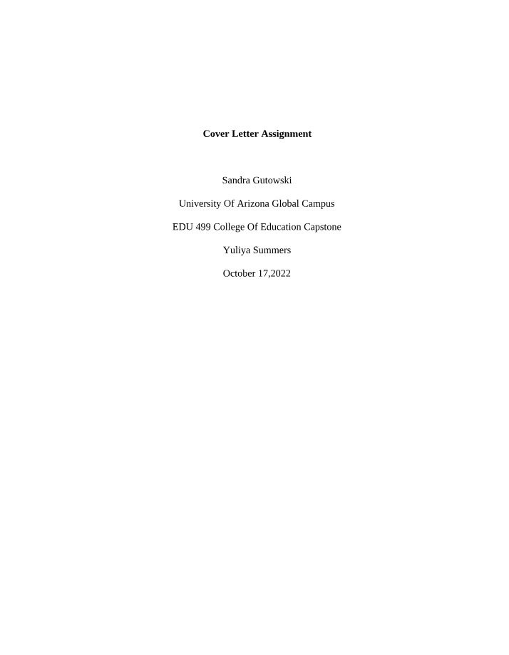 Cover Letter Writing Assignment