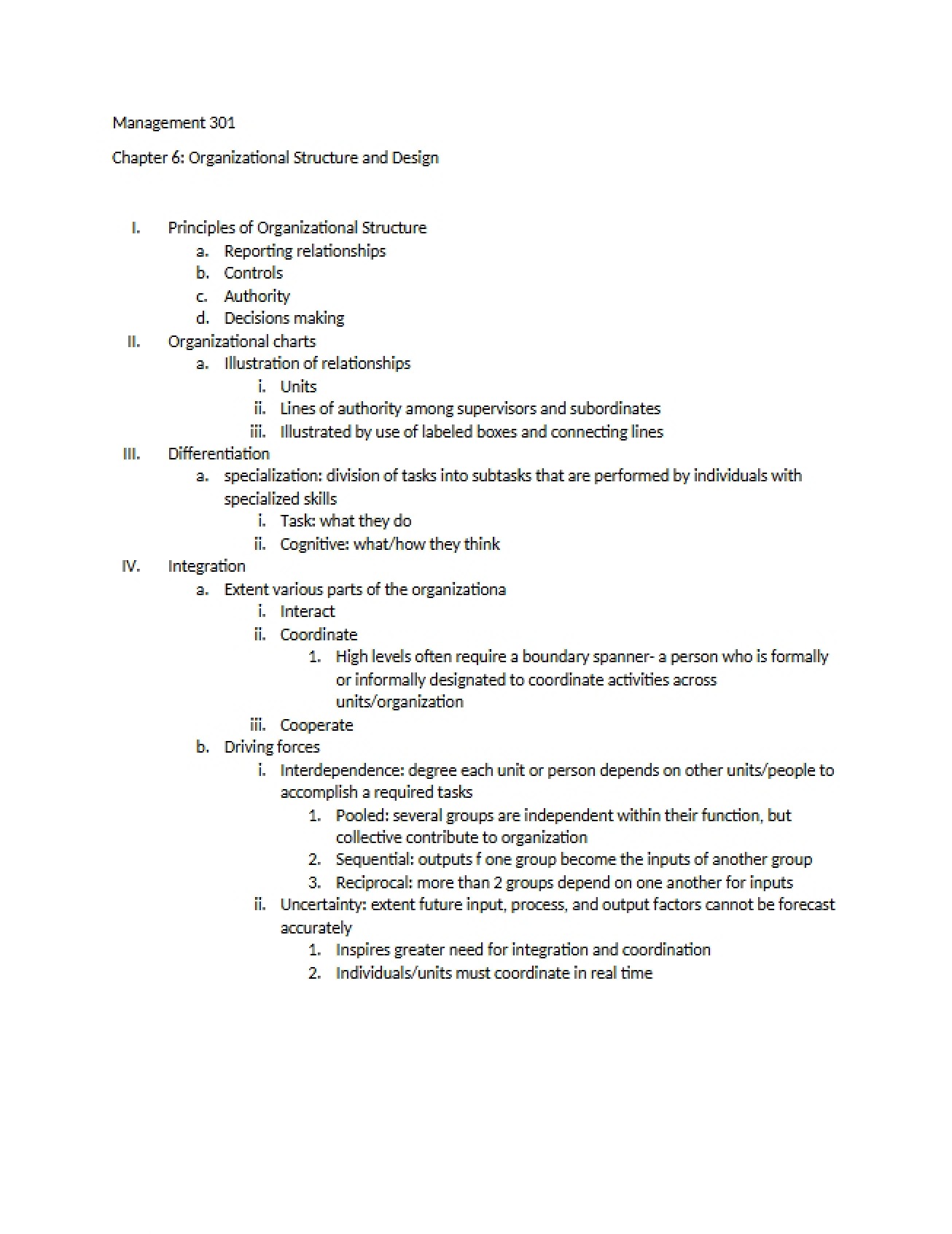 Design and Structure of Organizations (Ch 6)