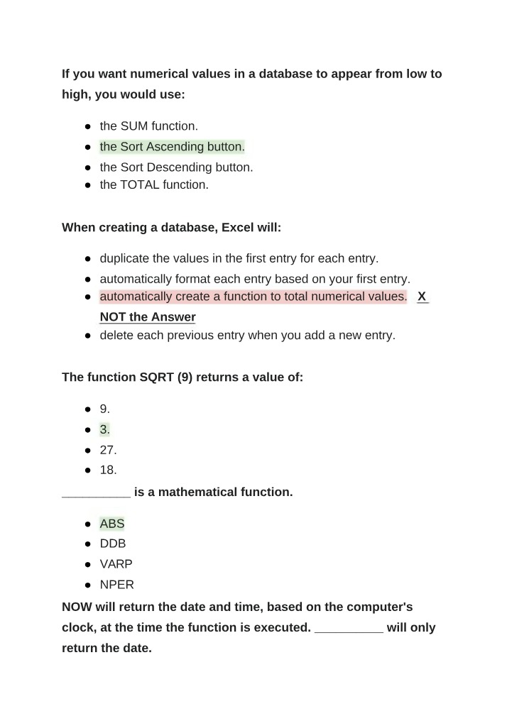 How to Arrange Numerical Values and Functions in Databases