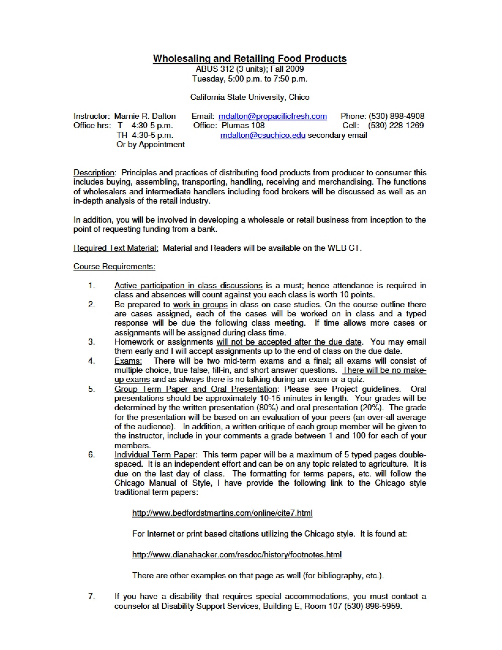 Food Product Wholesaling Syllabus