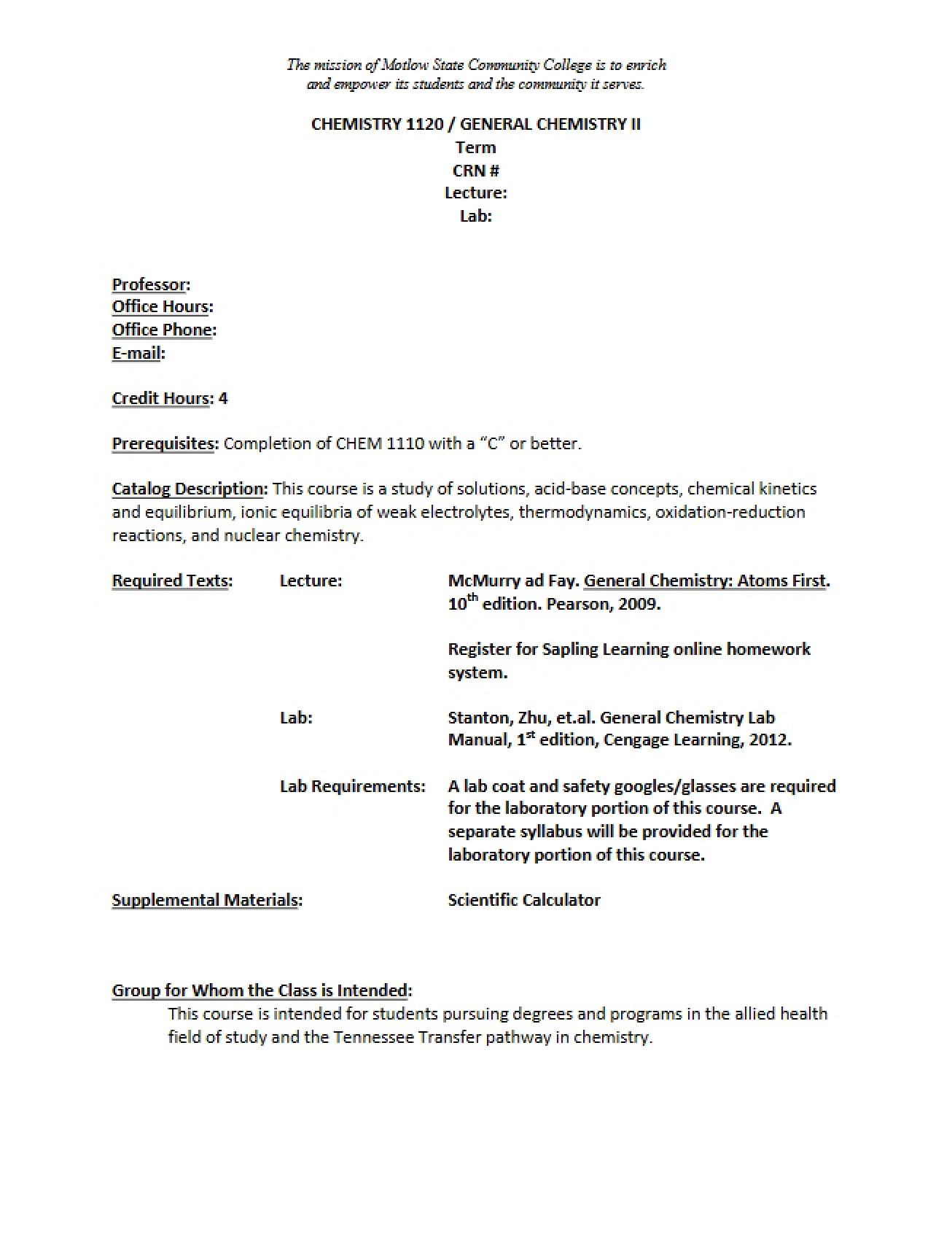 General Chemistry II Course Guide