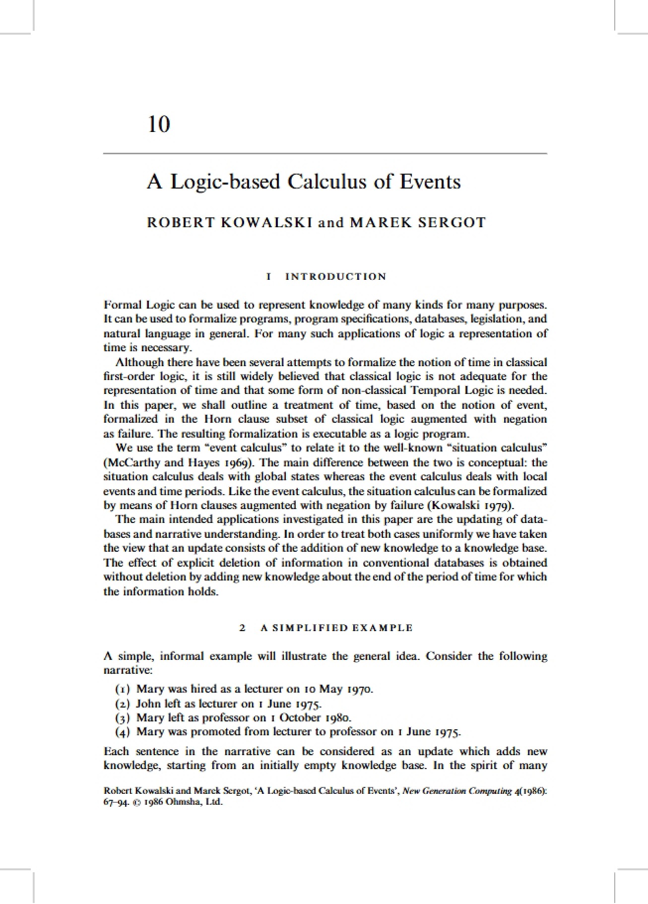 Event Calculus Based on Logic