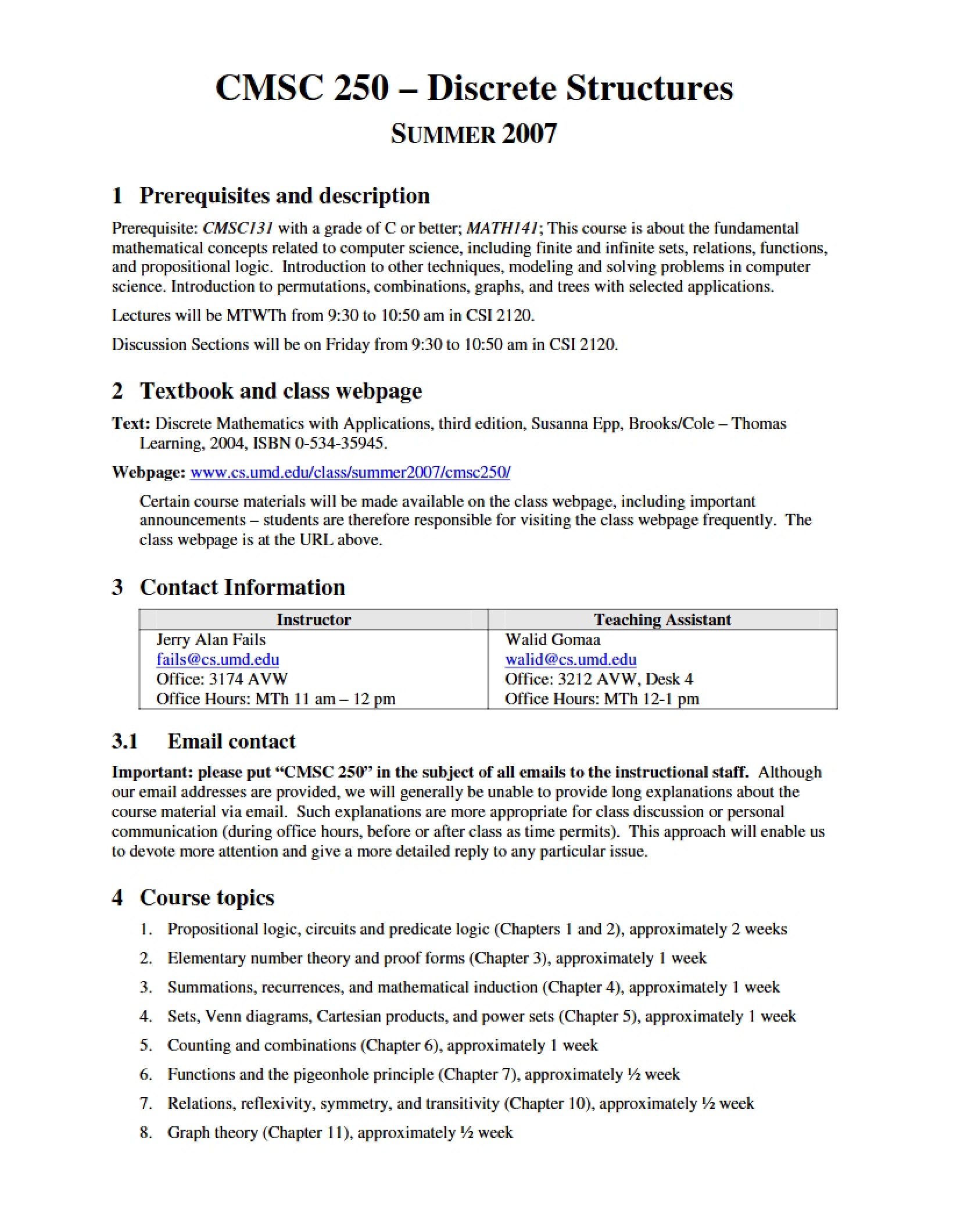 Discrete Structures Syllabus