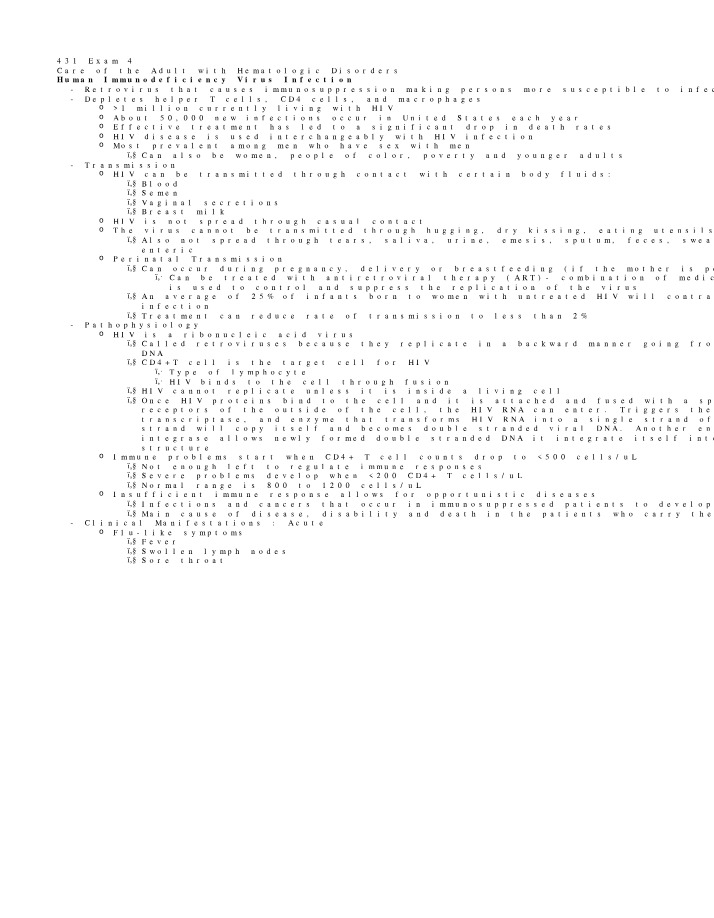 Hematologic Disorders and HIV Infection Notes