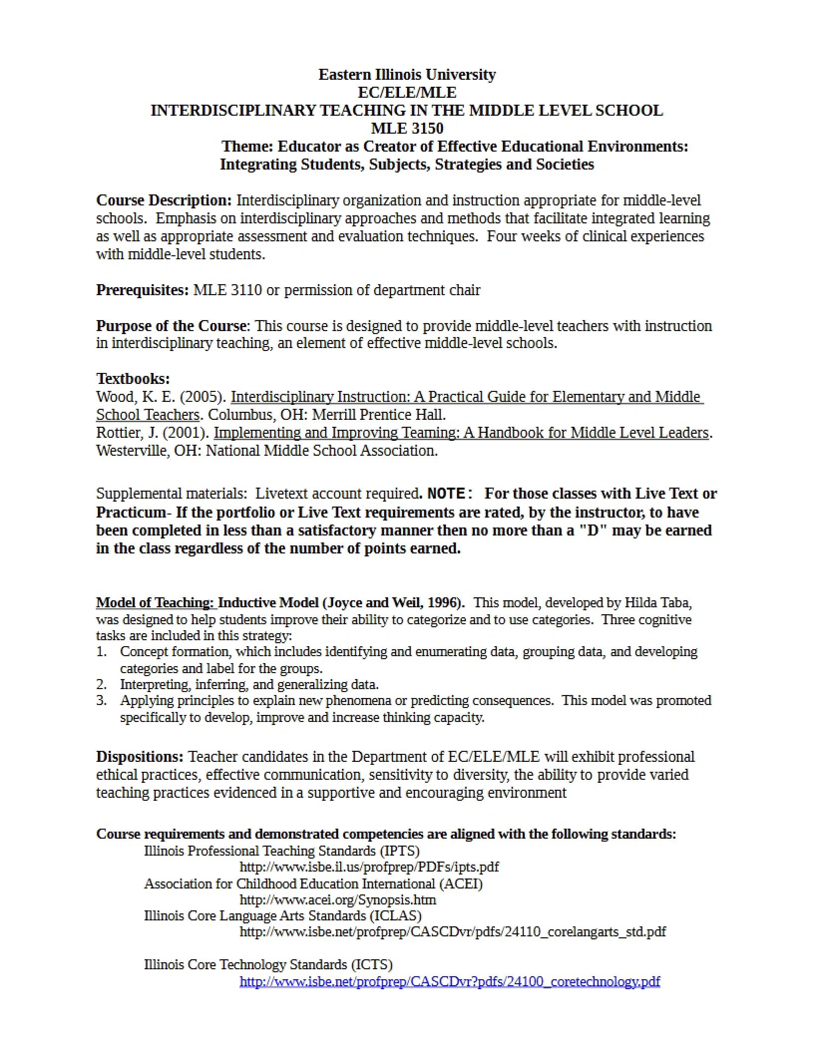Syllabus for Interdisciplinary Teaching - 7 Pages