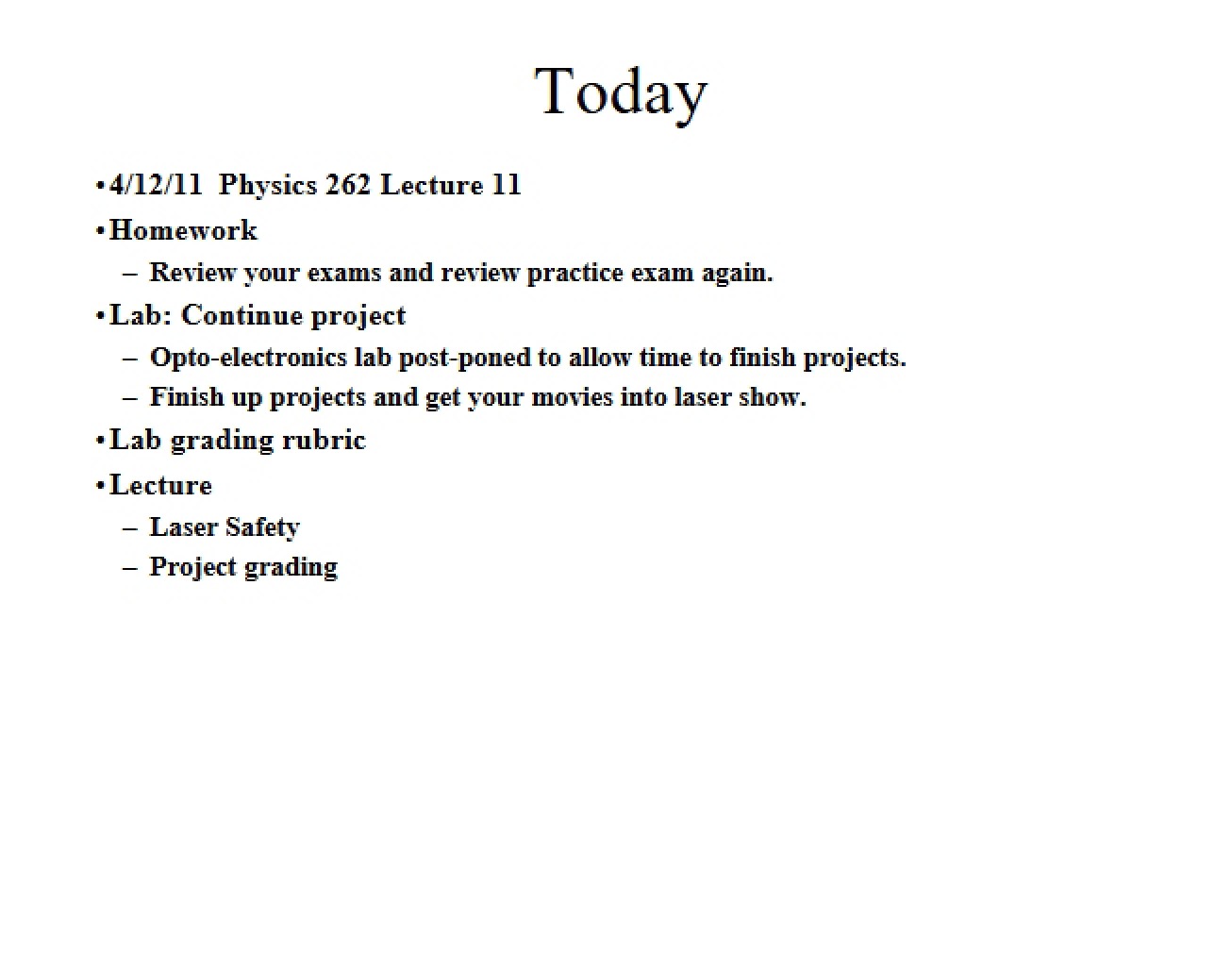 Lecture 11 Physics 262