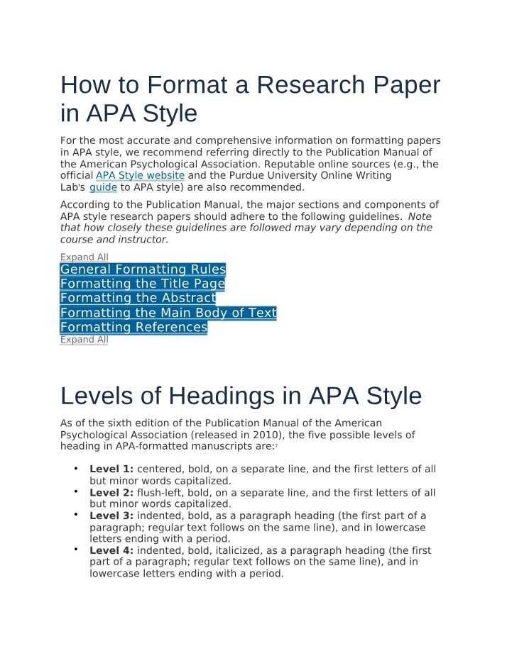 Research Paper Formatting in APA Style