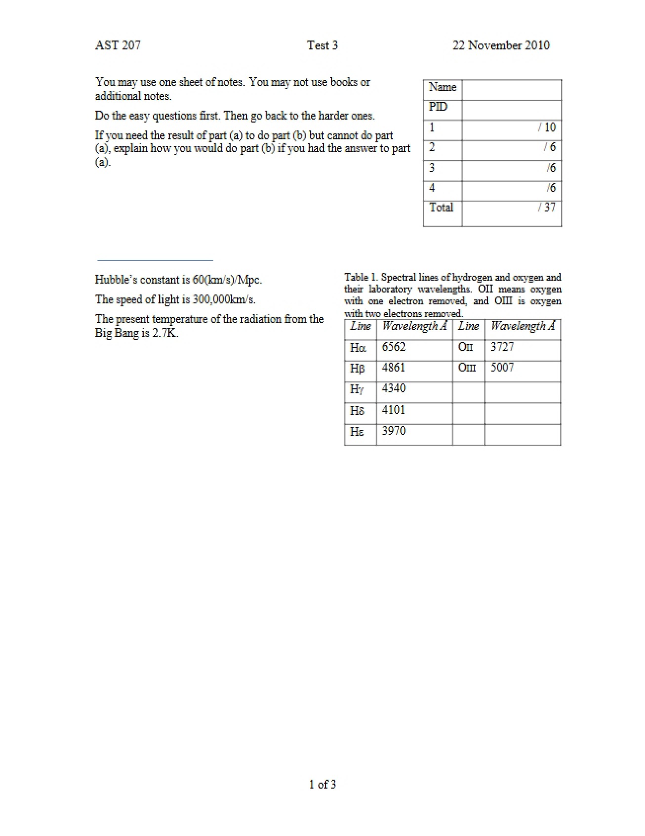 Answers to 2010 Test Three