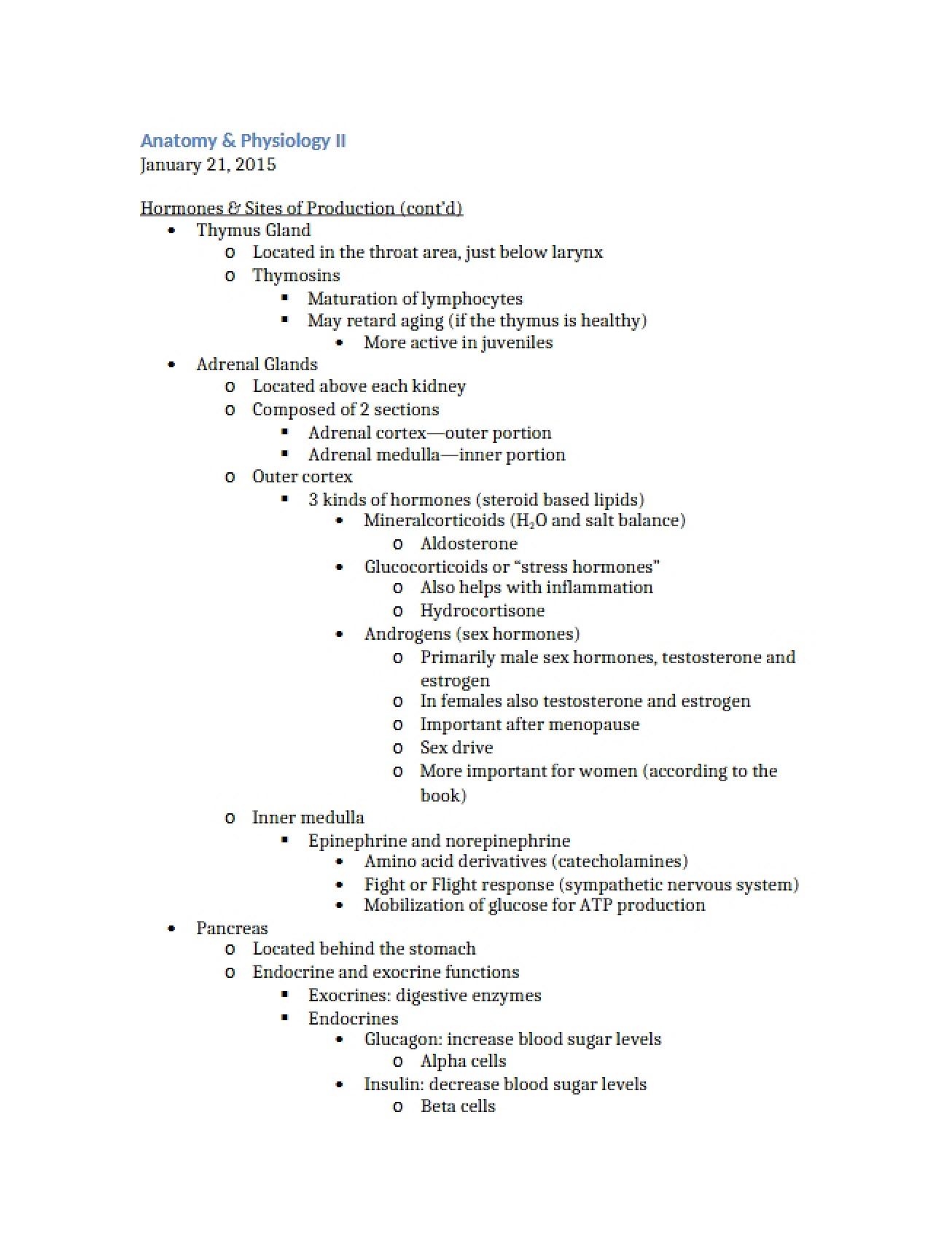 Production Sites and Functions of Hormones