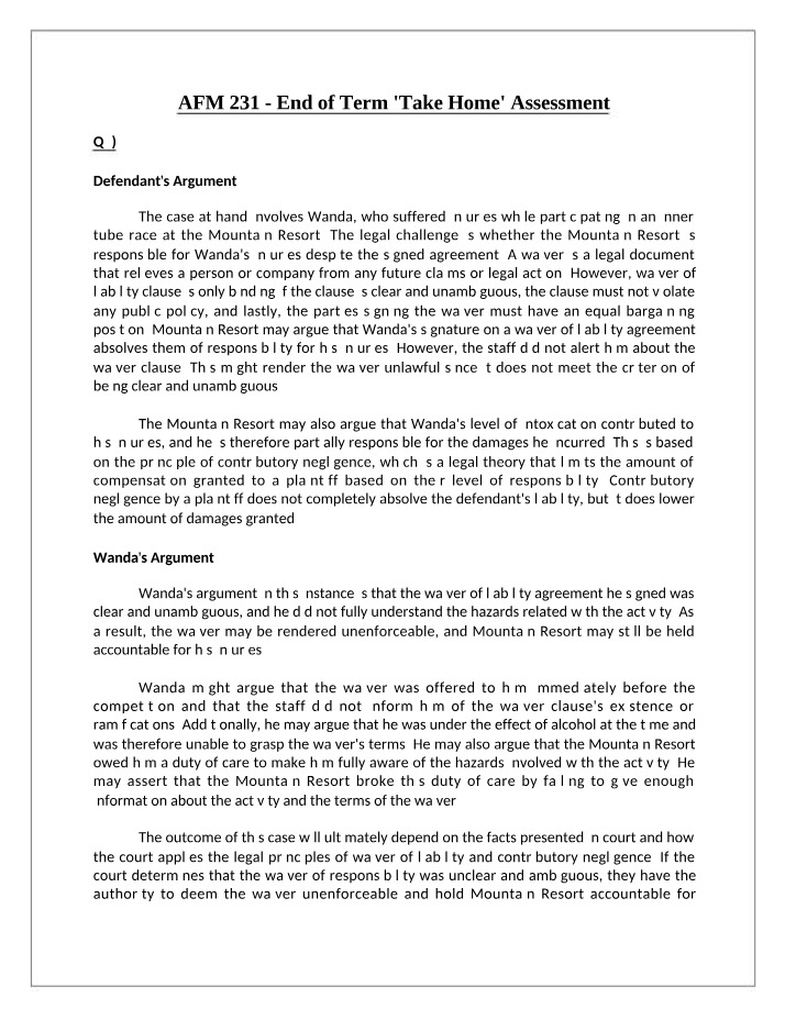 End of Term Take-Home Assessment (AFM 231)