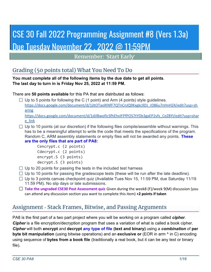 CSE 30 PA8 - Stack Frames, Bitwise, and Passing Arguments