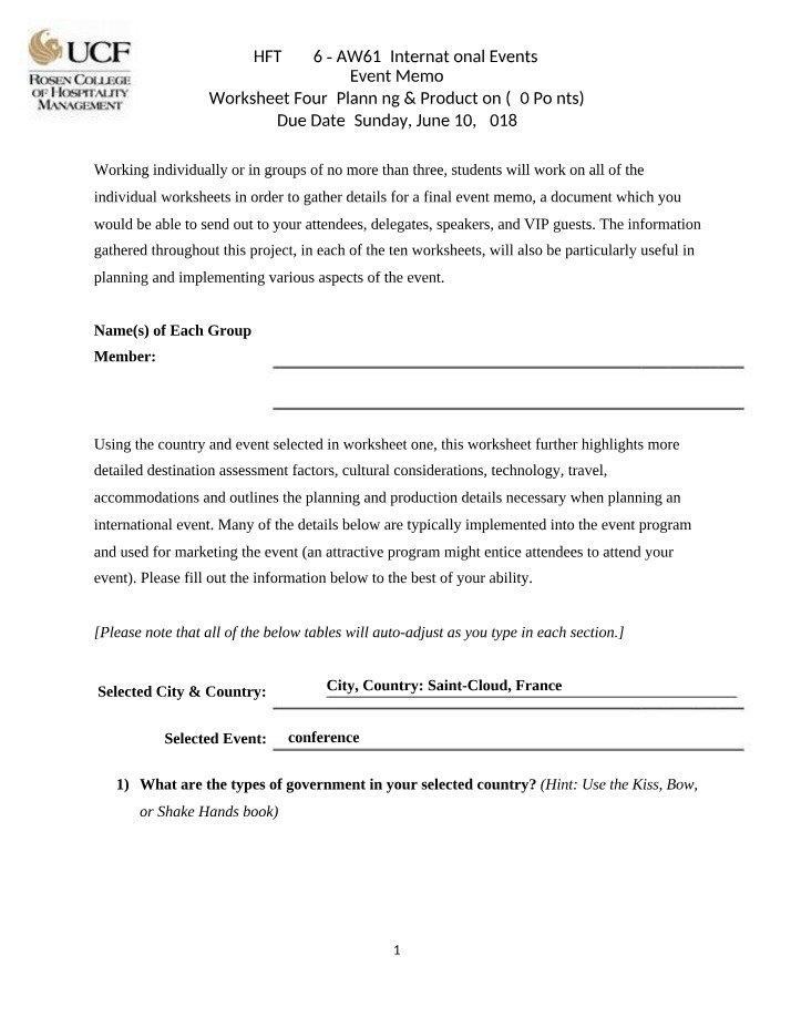 Planning & Production - Worksheet Four
