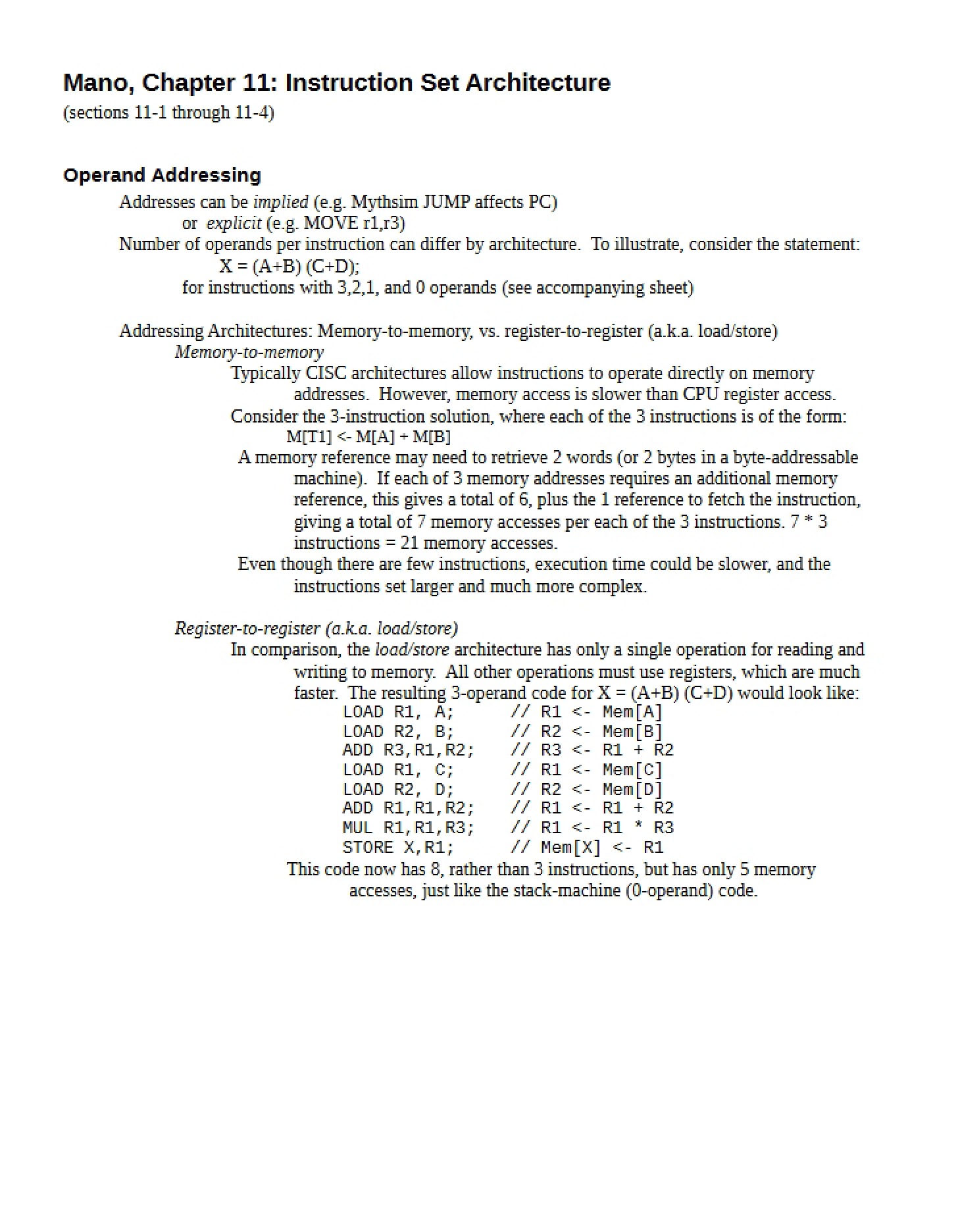 Instruction Set Architecture (Ch 11)