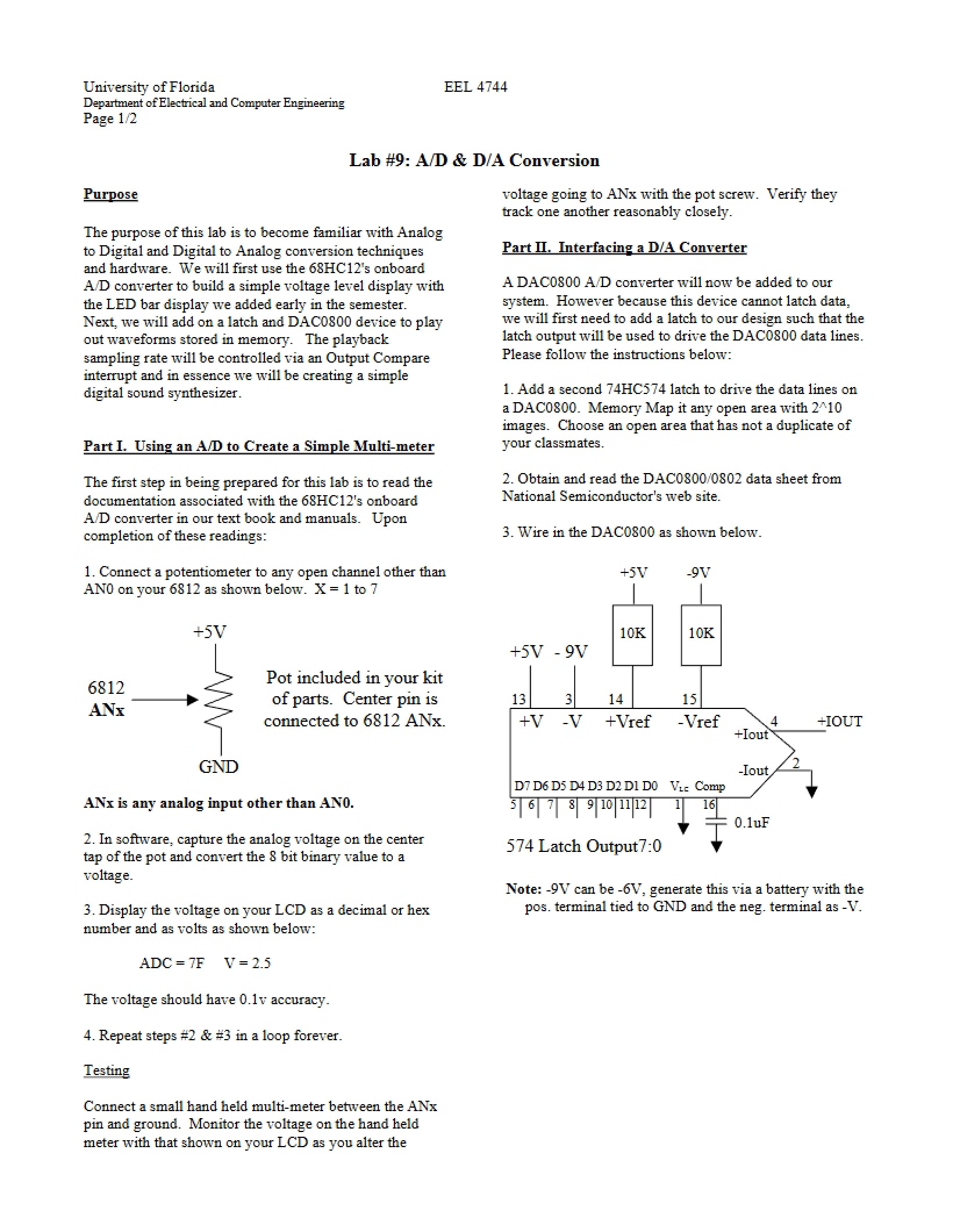 Ninth Lab Conversion of A-D and D-A