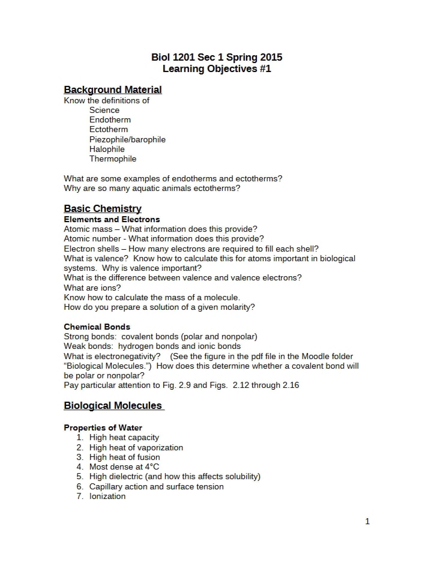 First Learning Objectives